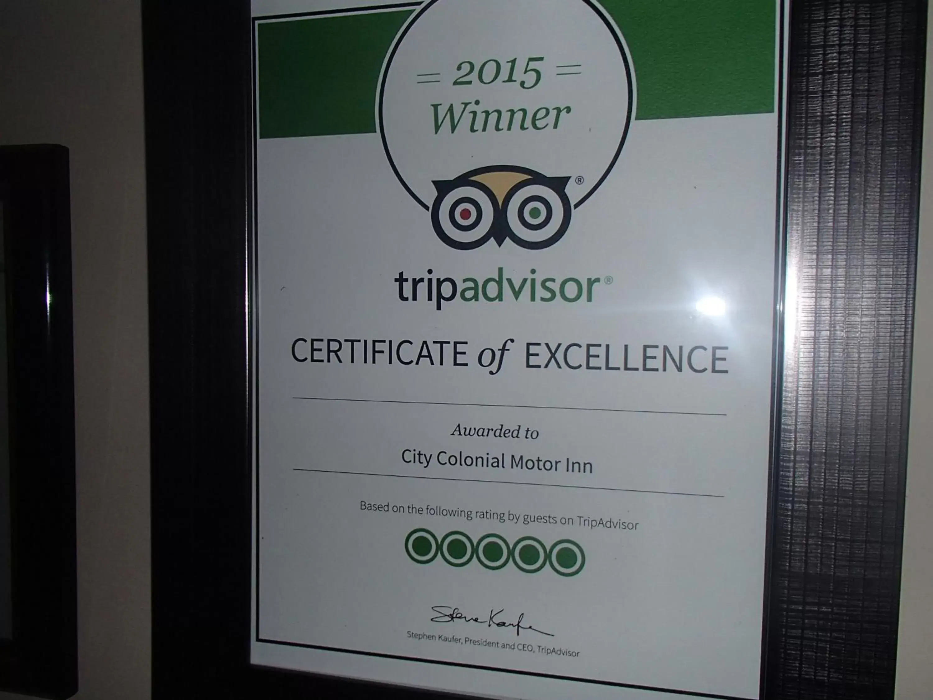 Certificate/Award in City Colonial Motor Inn
