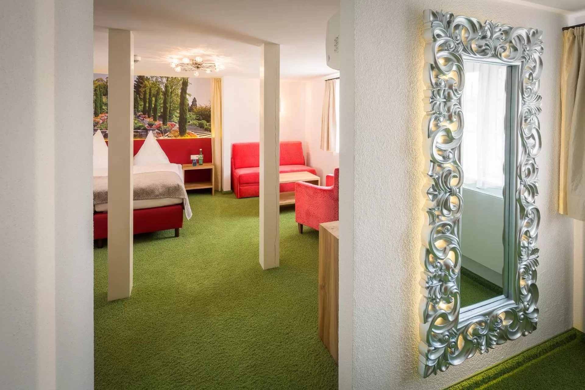 Seating area, Bed in Hotel Alte Schule