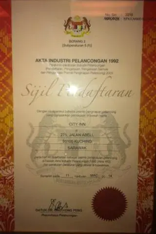 Certificate/Award in City Inn Hotel