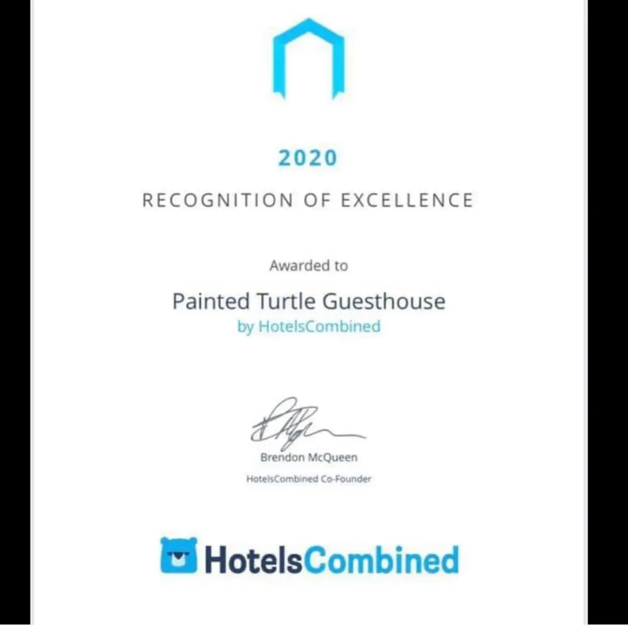 Certificate/Award in Painted Turtle Guesthouse