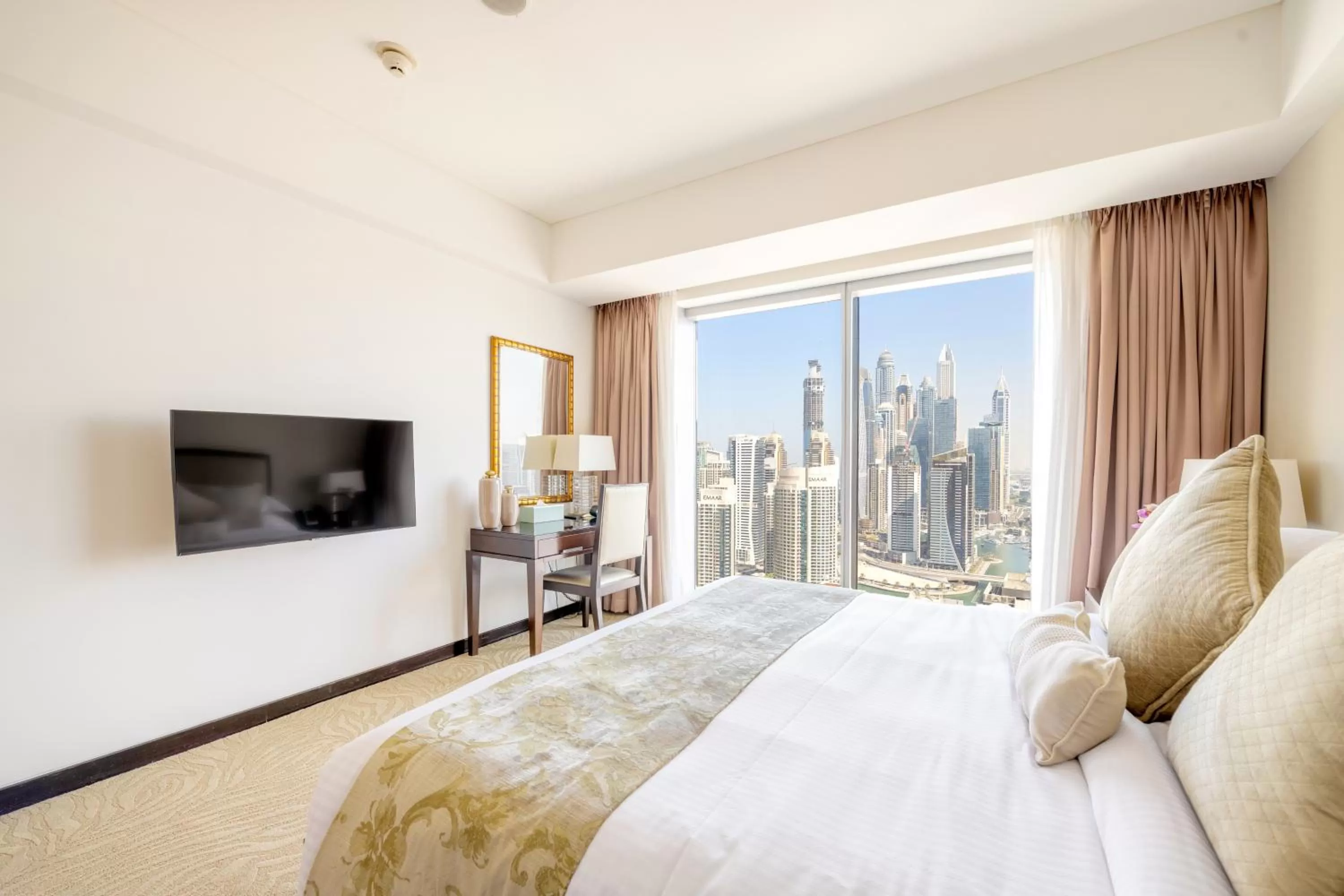 Bedroom, Bed in Emaar Residences Dubai Marina by Qstay - formerly Address Dubai Marina