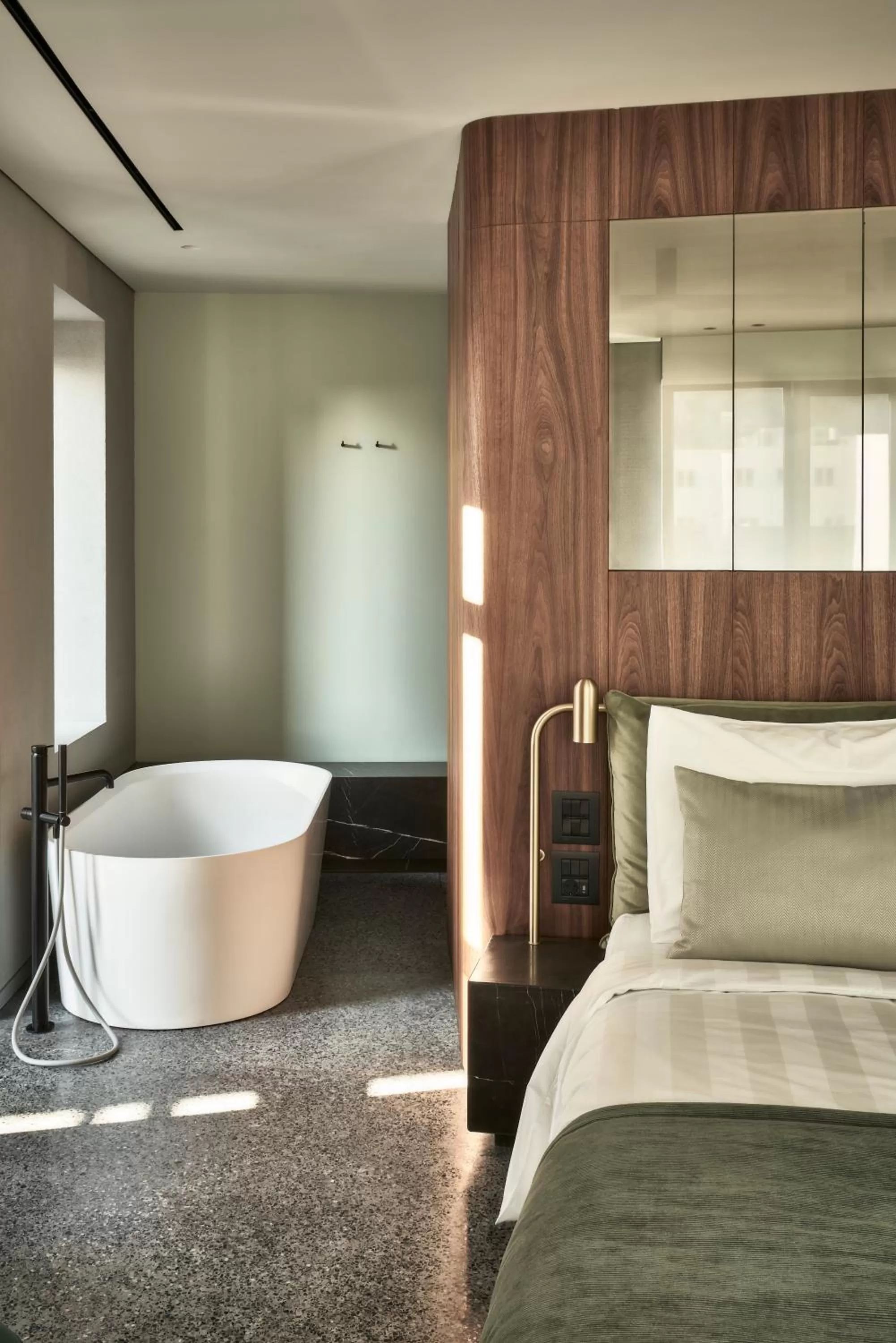 Shower, Bed in Perianth Hotel, a Member of Design Hotels