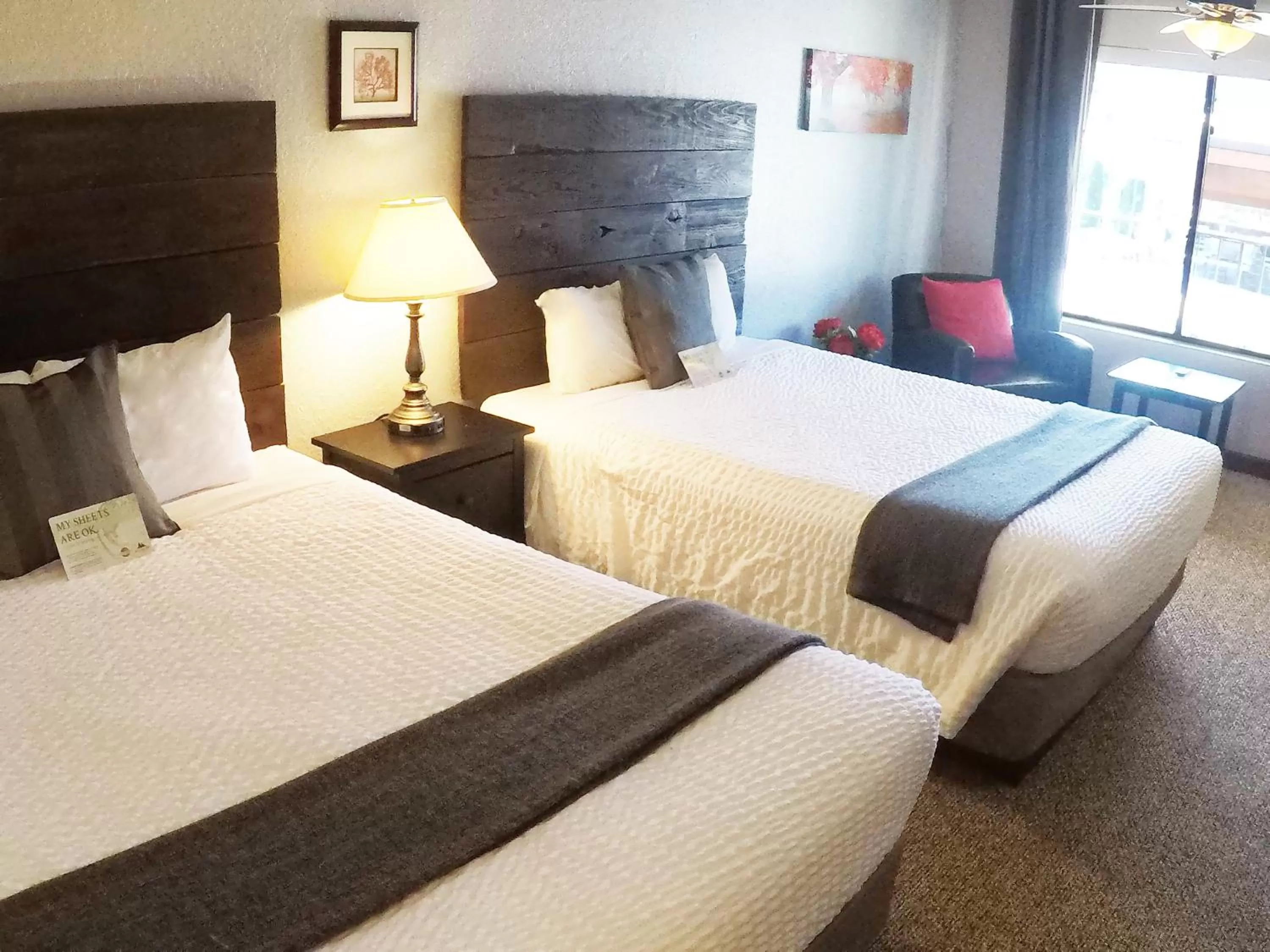 Seating area, Bed in Mountain View Lodge