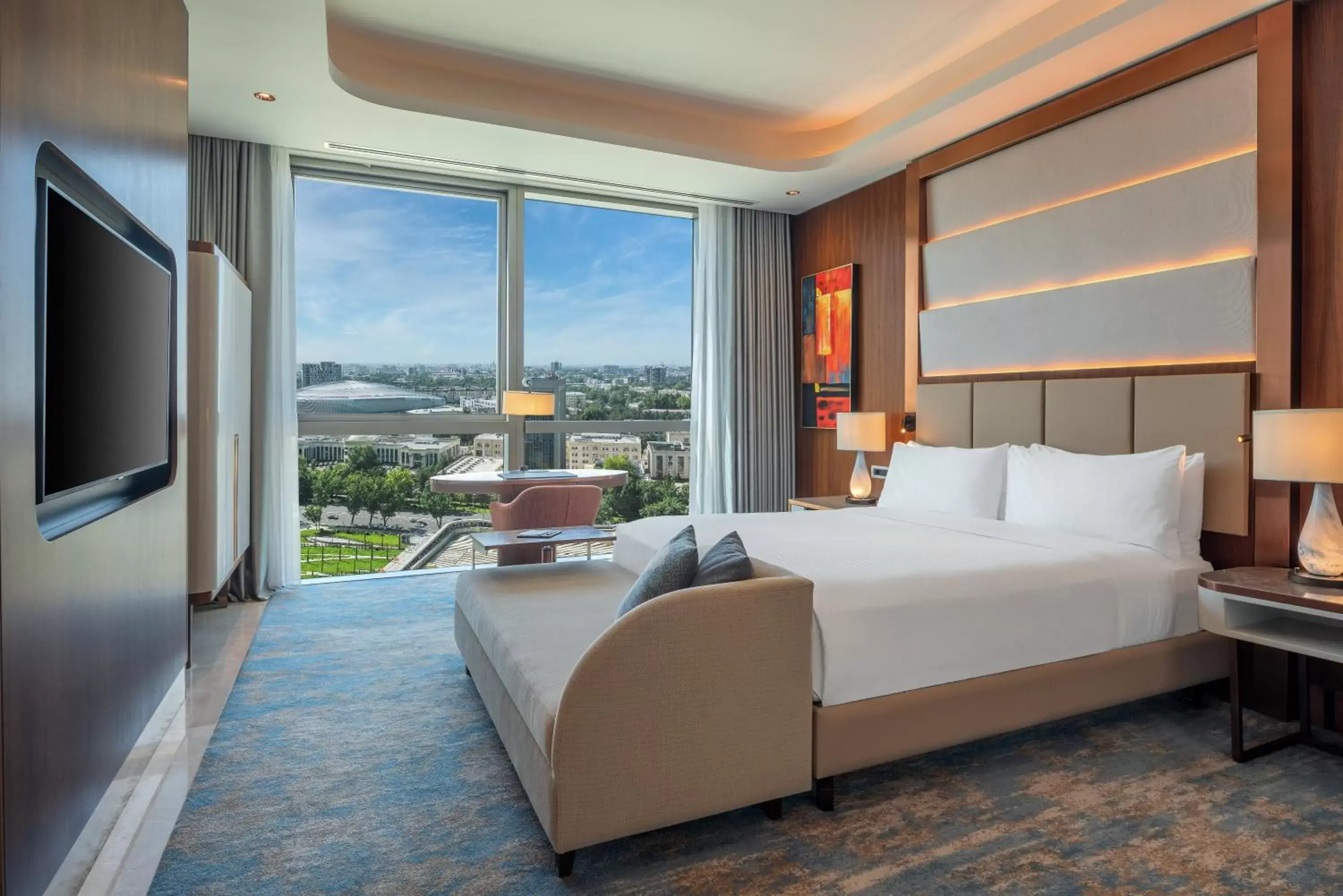 View (from property/room), Bed in Hilton Tashkent City View (from property/room), Bed in Hilton Tashkent City