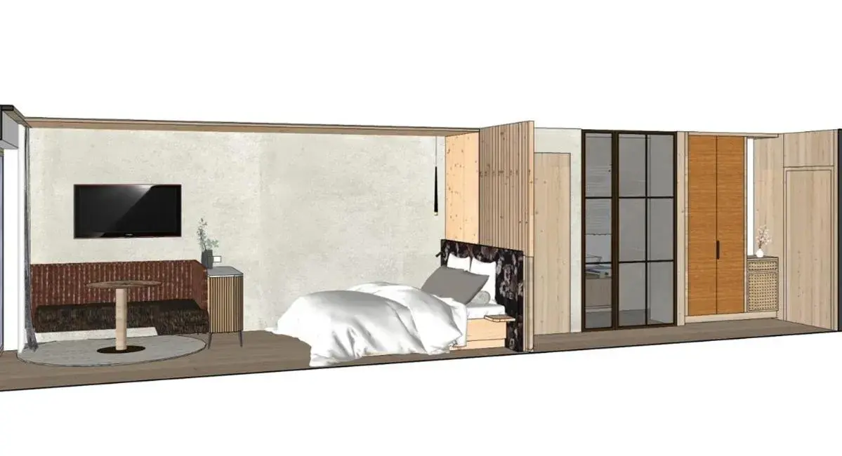 Bed, Floor Plan in Hotel Neue Post