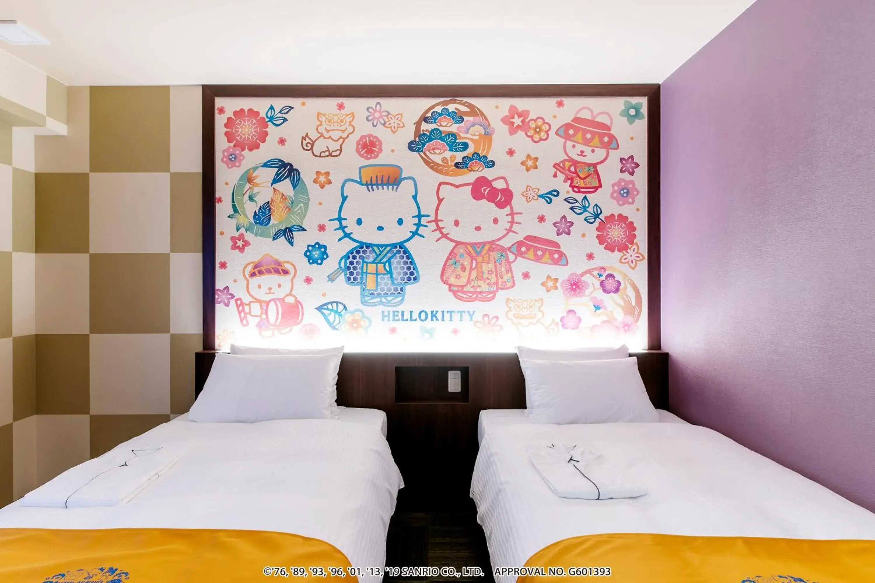 Bed in Hotel Okinawa With Sanrio Characters