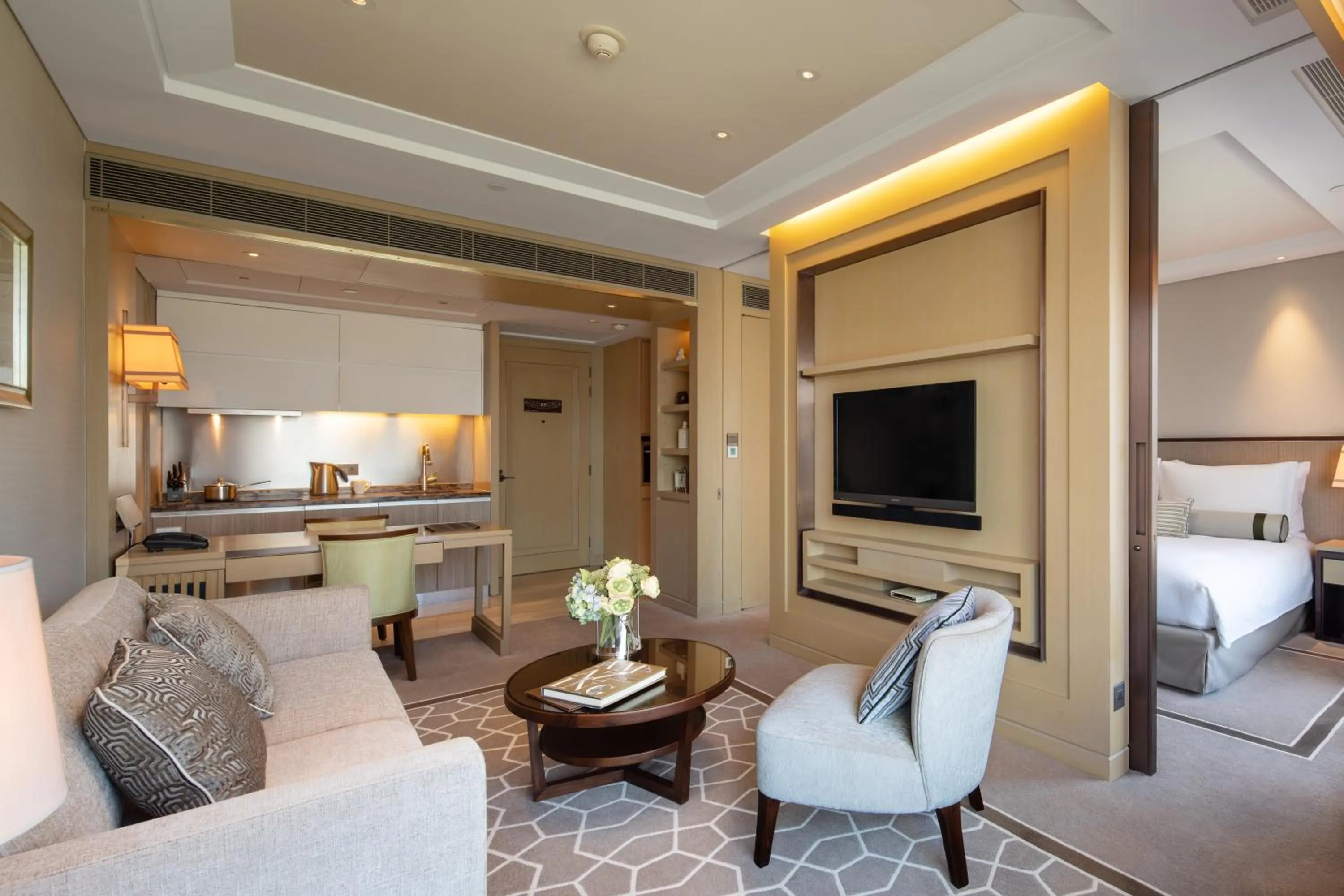 Living room, Bed in IFC Residence