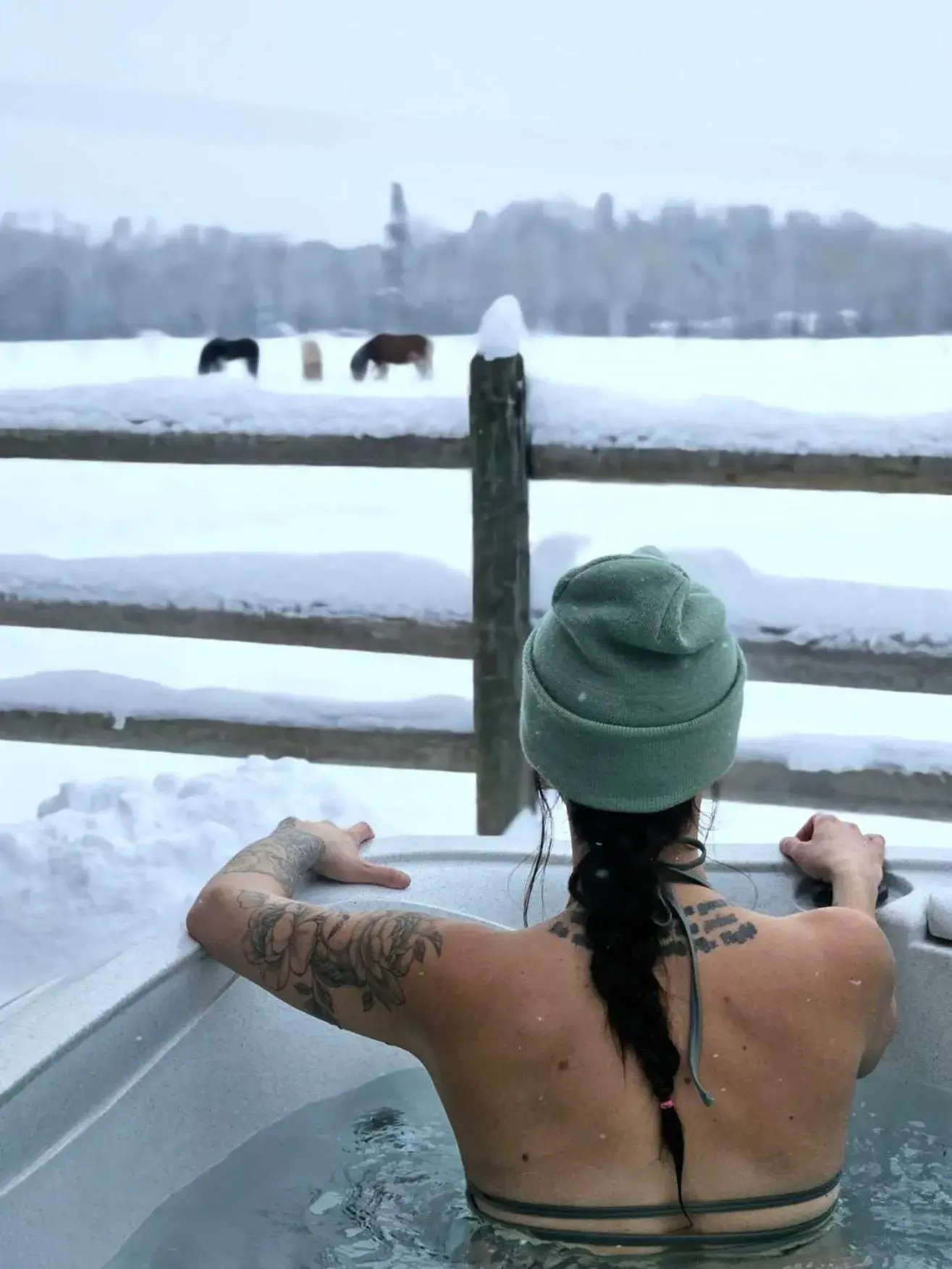 Hot Tub, Winter in Woodhouse Cottages And Ranch