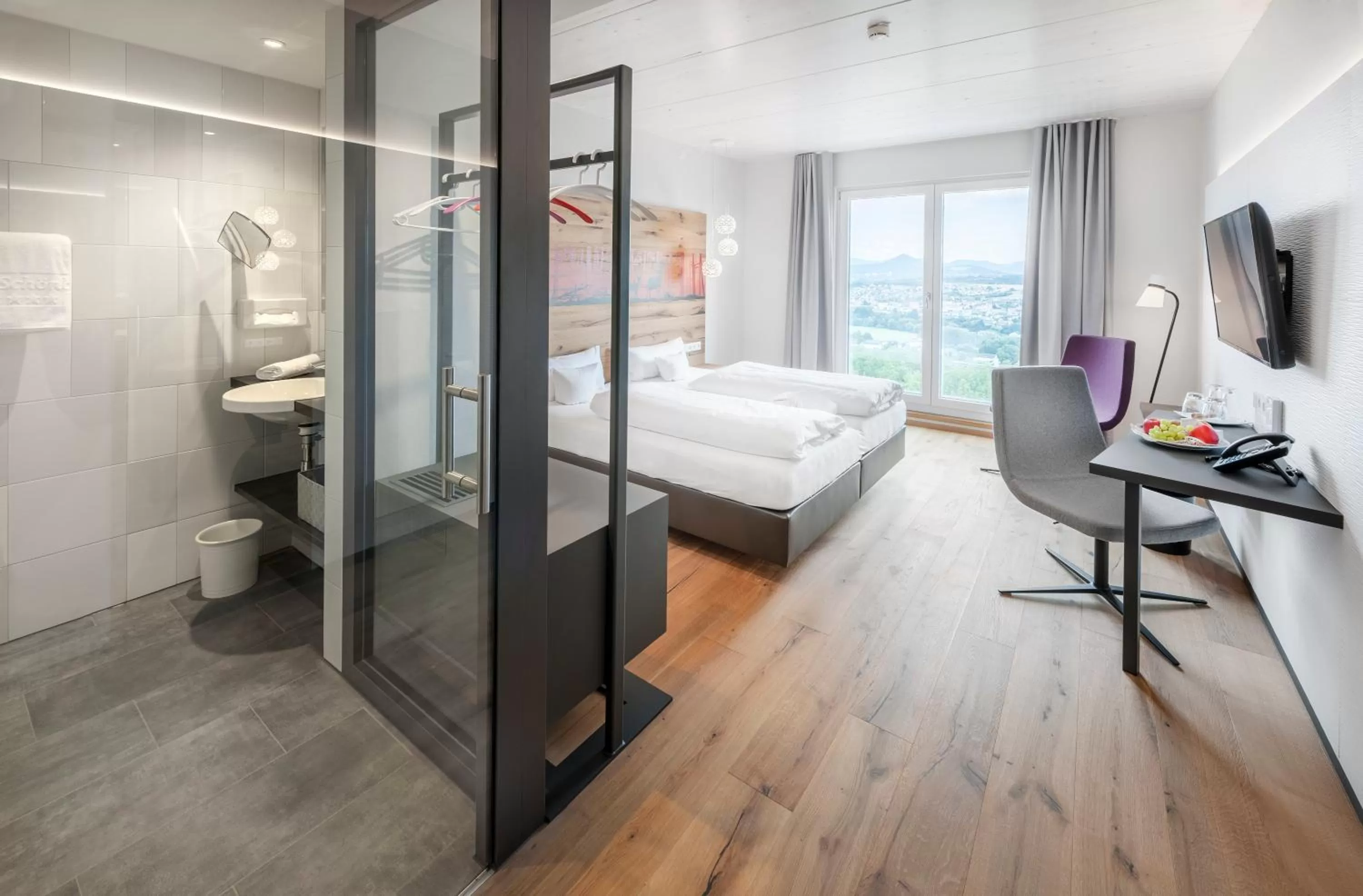 Bathroom, Bed in Hotel Schönbuch