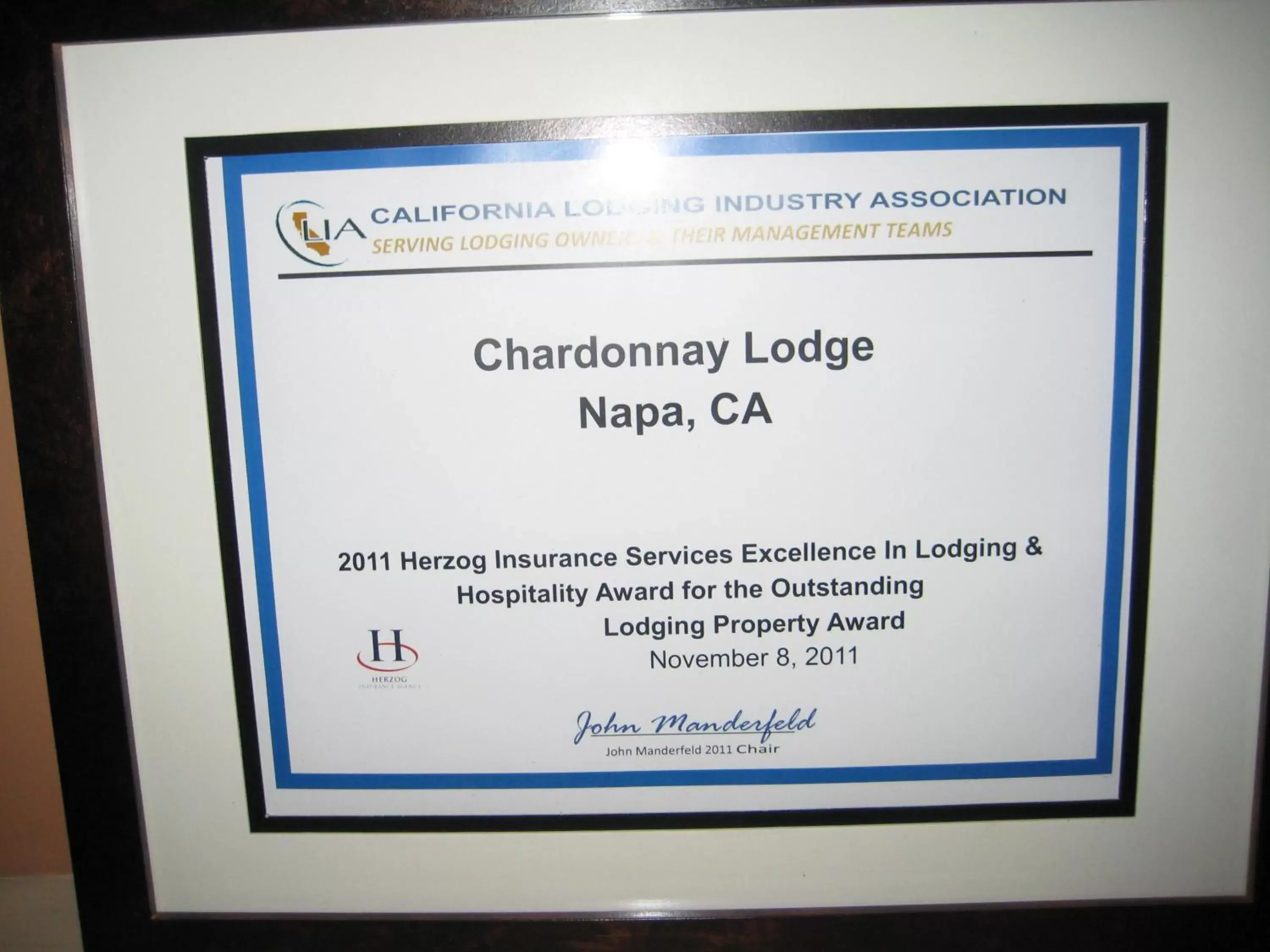 Certificate/Award in Chardonnay Lodge