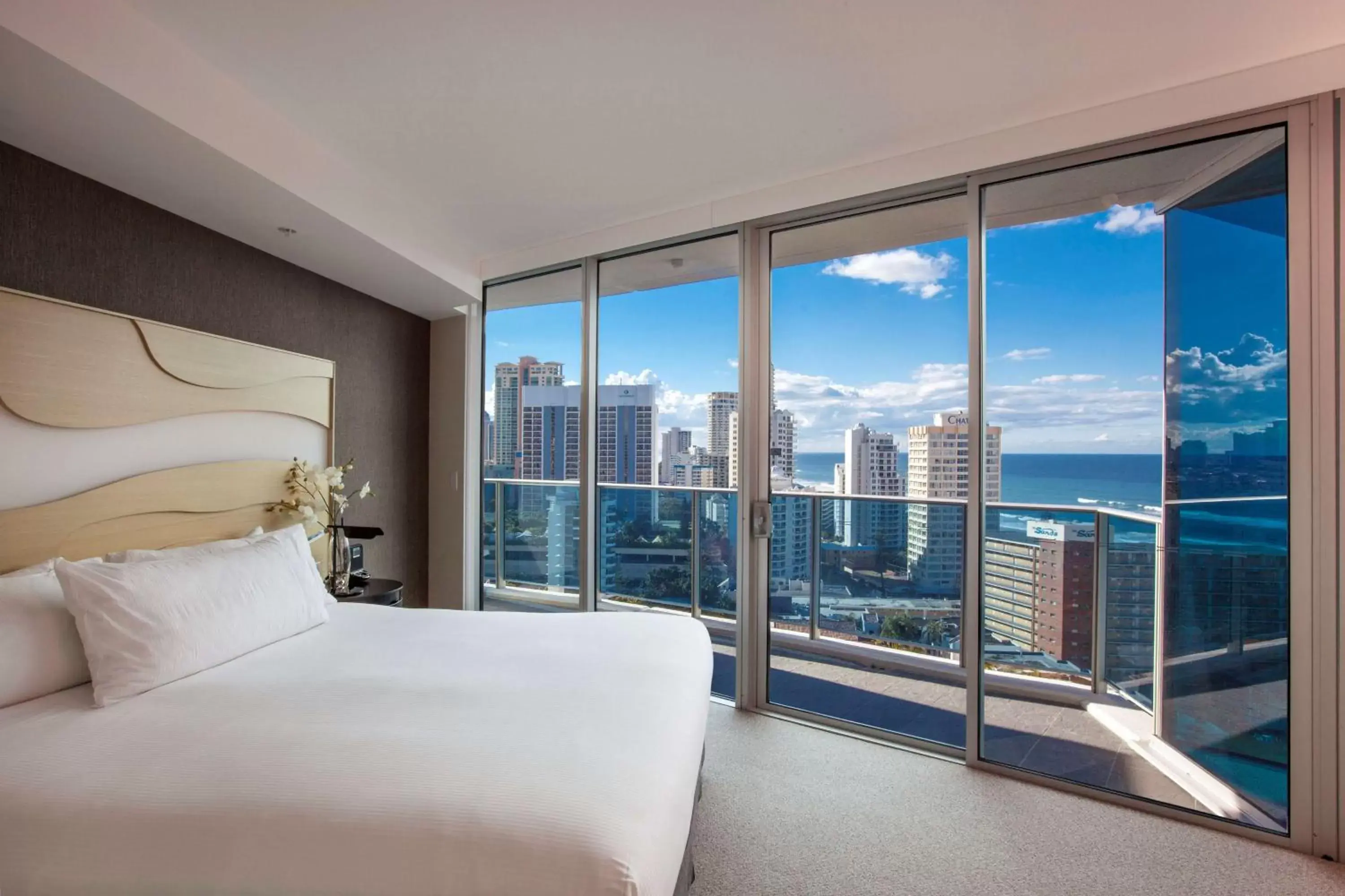 Bed, City View in Hilton Surfers Paradise Hotel & Residences