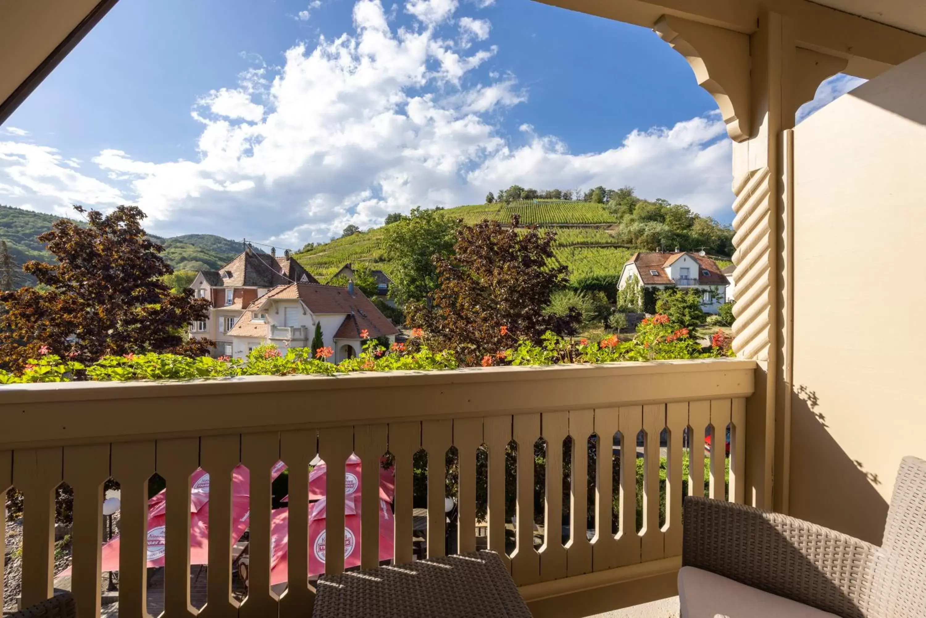 Day, Balcony/Terrace in Hôtel Restaurant Le Kastelberg, The Originals Boutique