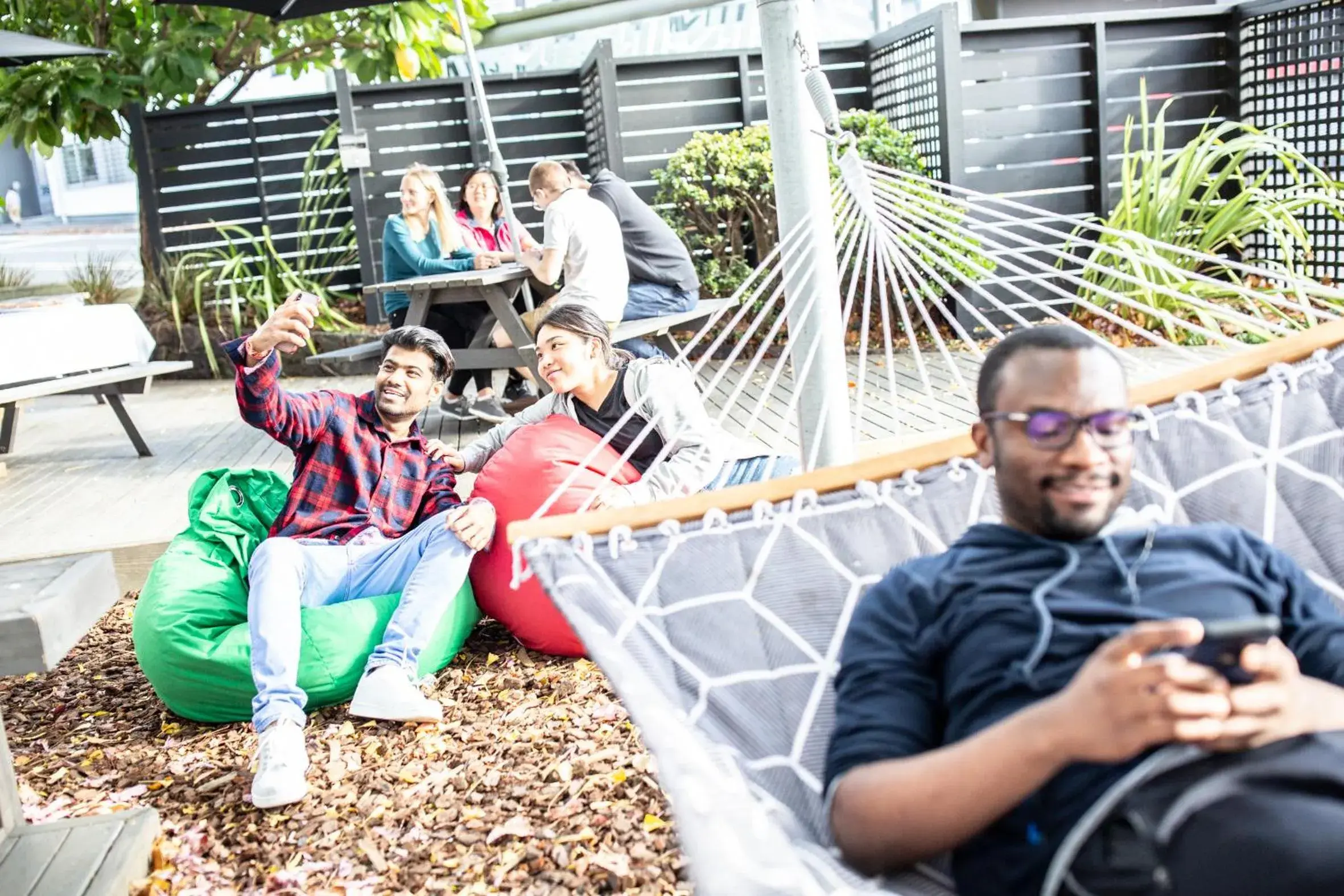 Patio in YMCA Hostel