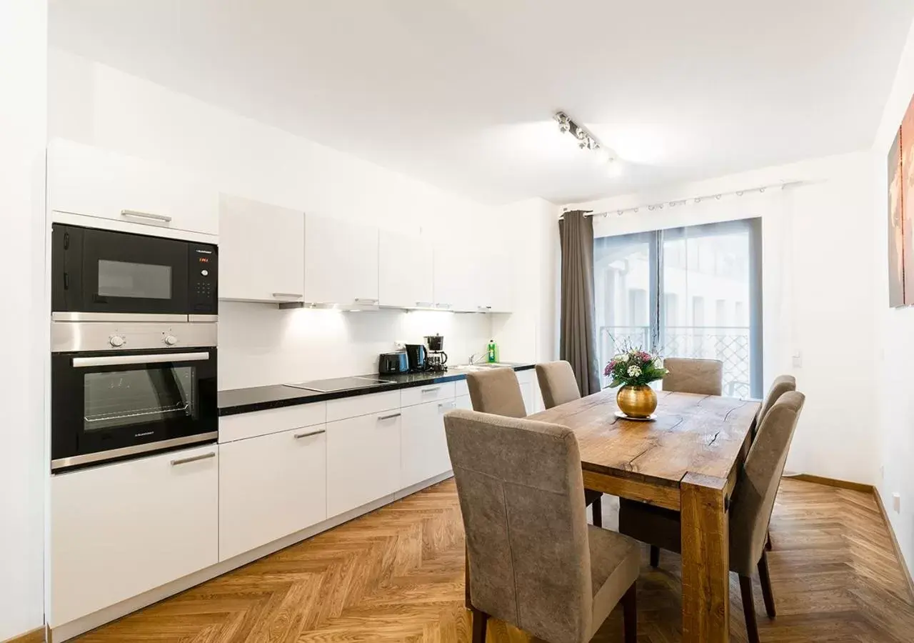 Kitchen or kitchenette, Dining Area in Aparthotel Am Schloss