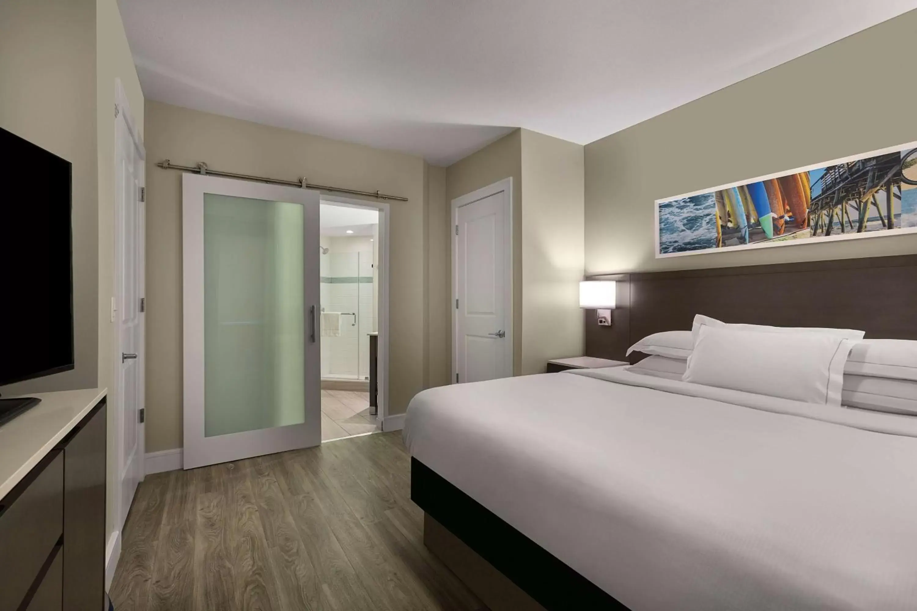 Bathroom, Bed in Hilton Grand Vacations Club Ocean 22 Myrtle Beach