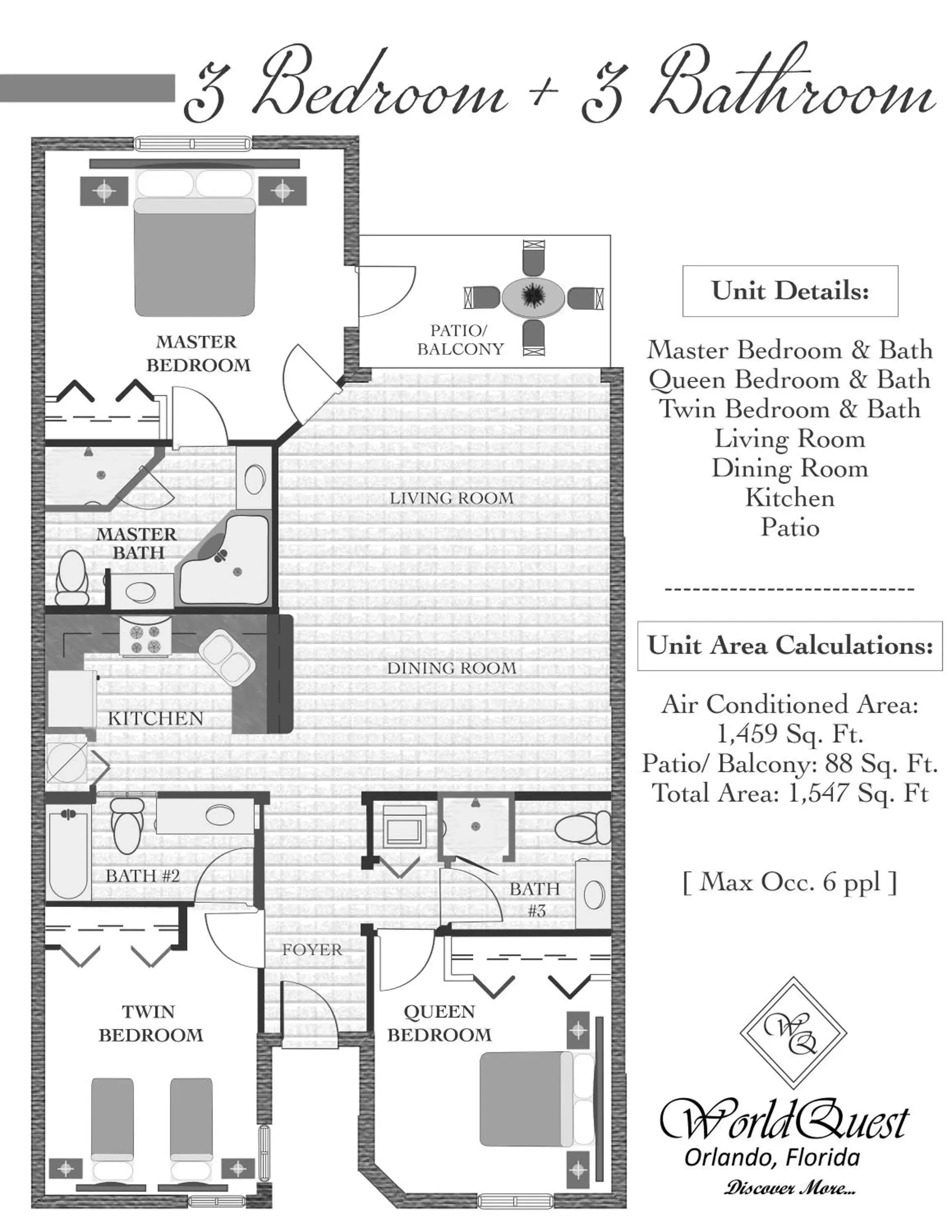 Bedroom, Floor Plan in WorldQuest Orlando Resort