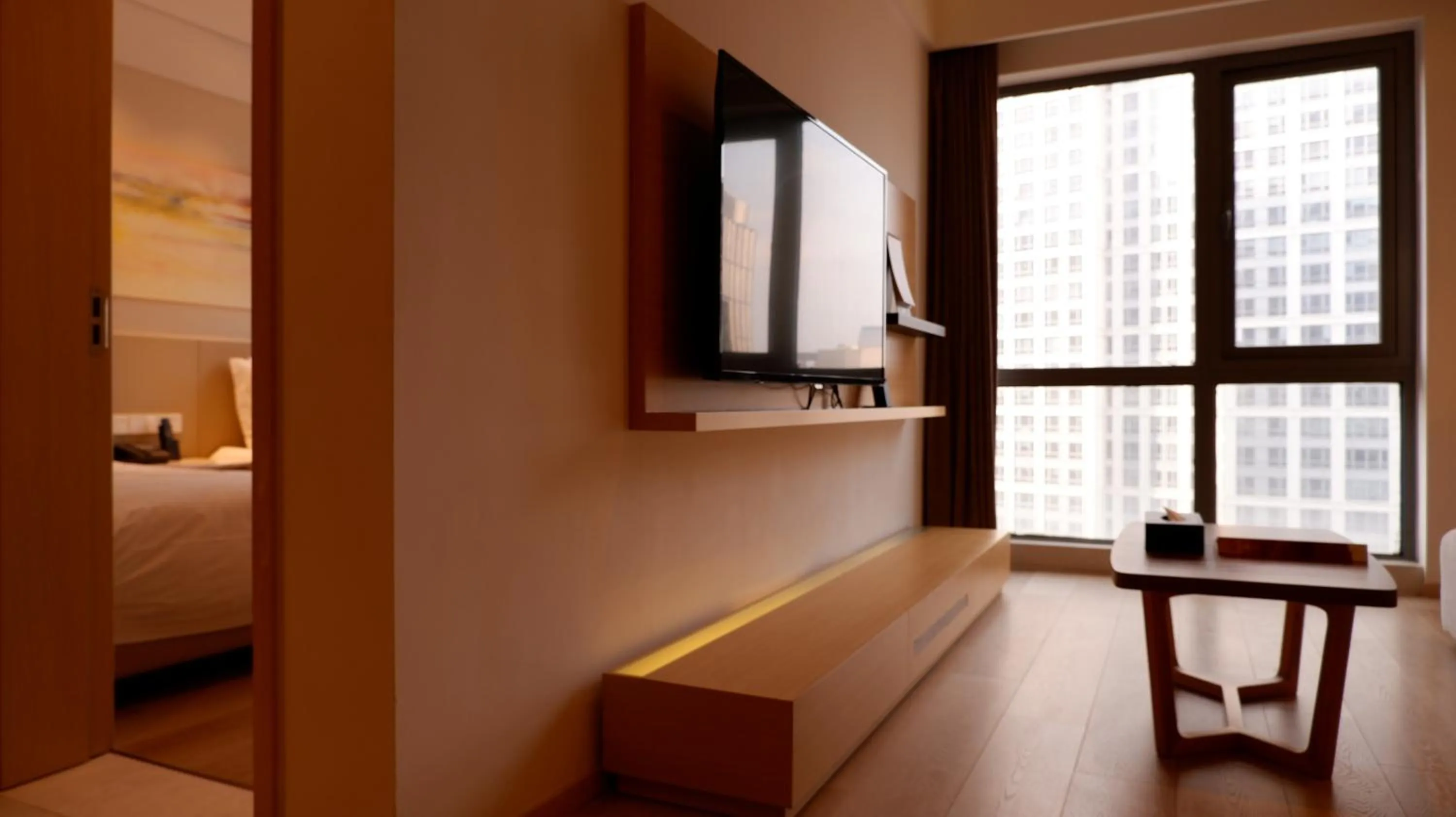 Living room, Bed in Sincere Residence Changfeng - Changfeng Ecological Business District - Near Exit 3 of Changfeng Park Station on Subway Line 15