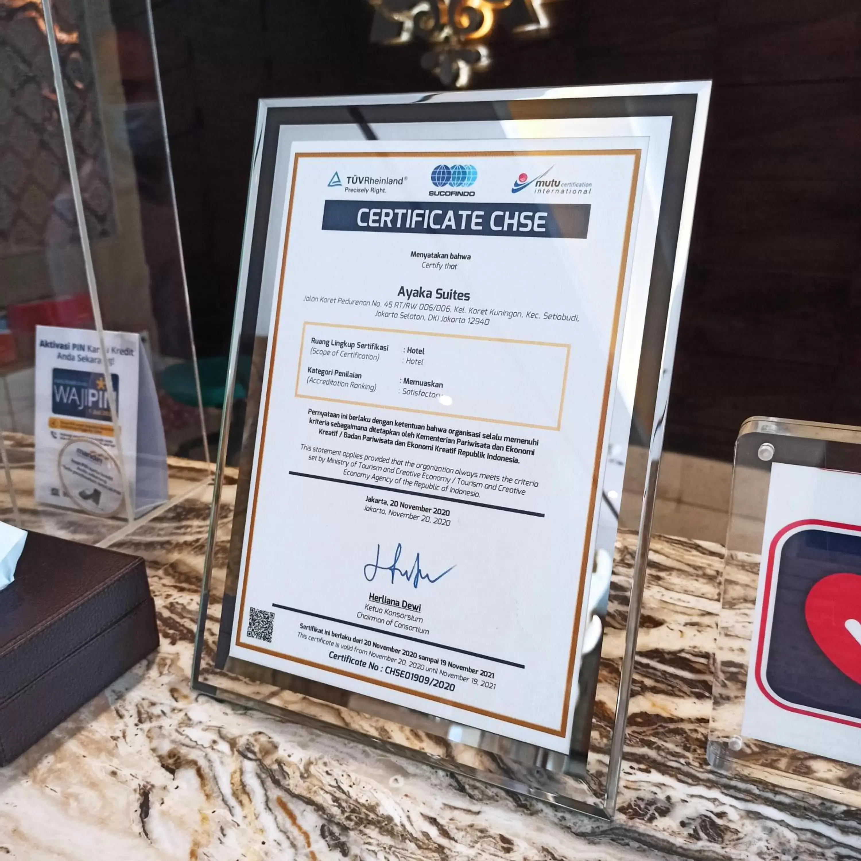 Certificate/Award in Ayaka Suites