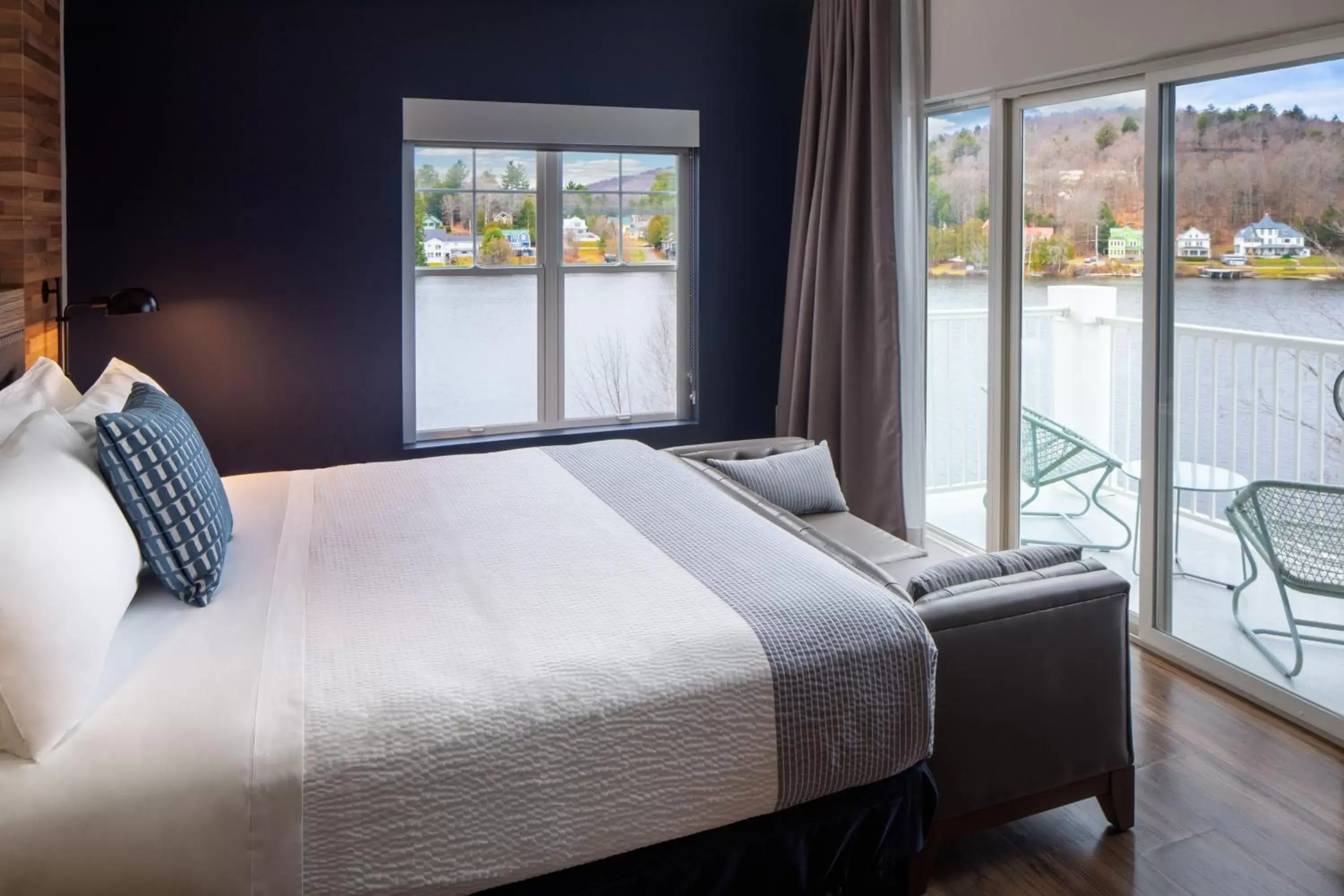 View (from property/room), Bed in Saranac Waterfront Lodge