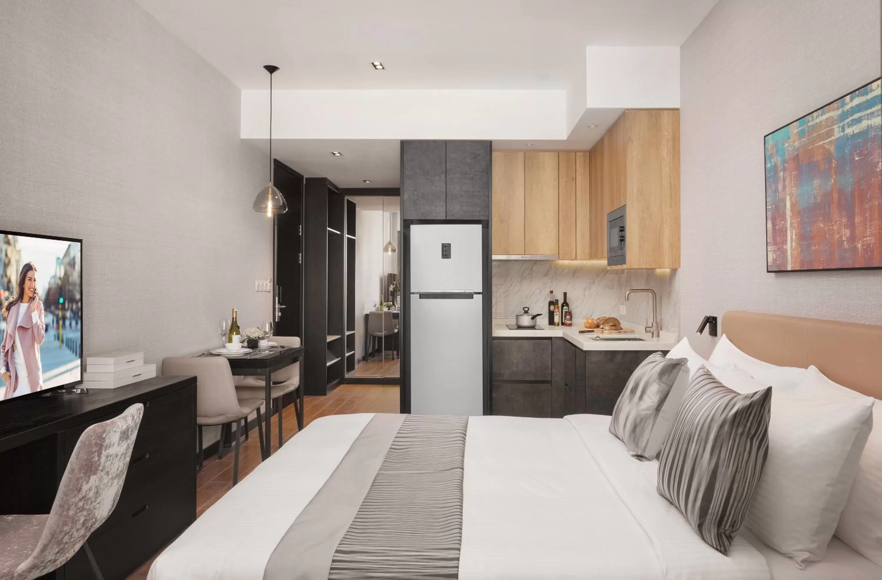 Kitchen or kitchenette, Bed in Somerset Norodom Phnom Penh