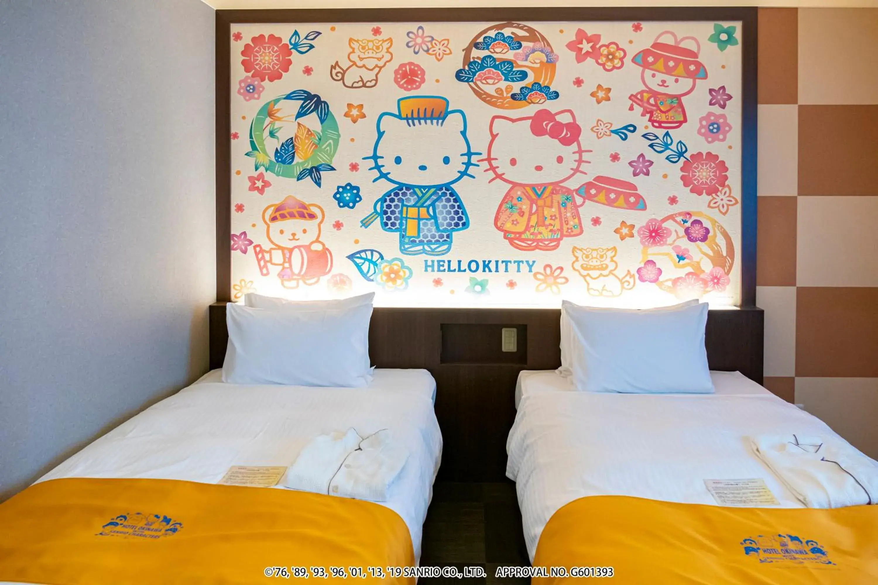 Bed in Hotel Okinawa With Sanrio Characters