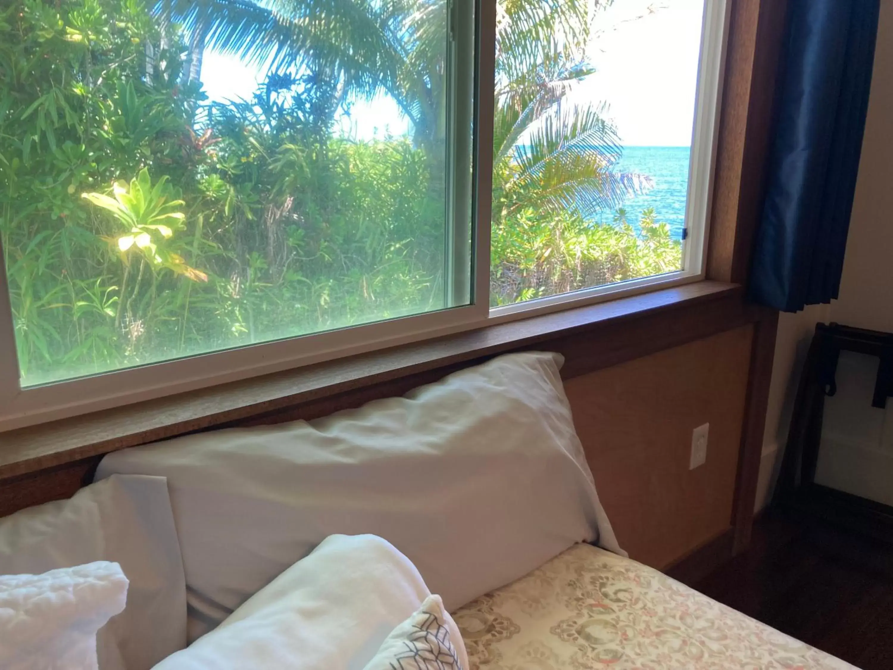 View (from property/room), Bed in Hilo Bay Oceanfront Bed and Breakfast