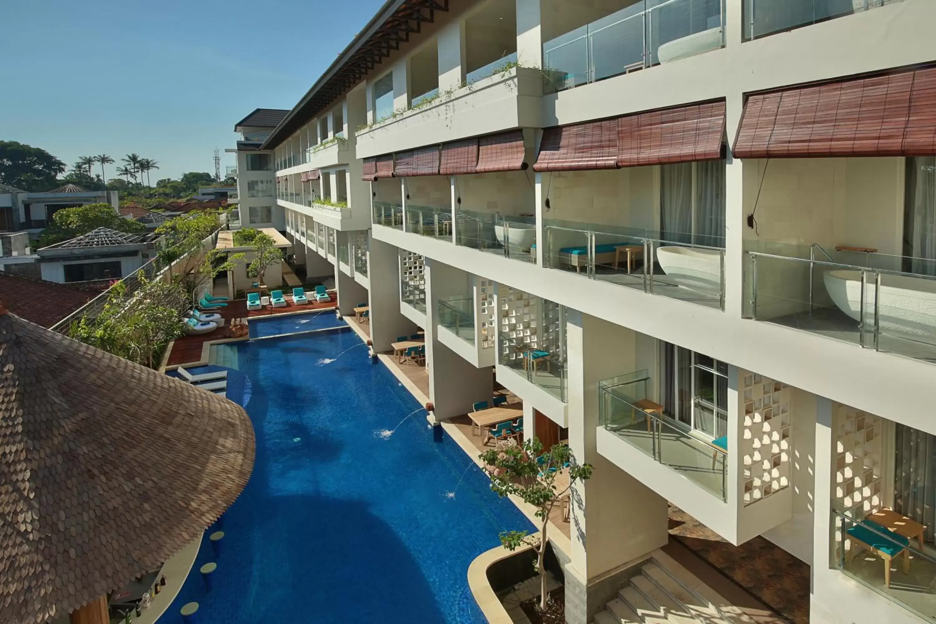 Swimming pool, Balcony/Terrace in Jimbaran Bay Beach Resort and Spa by Prabhu