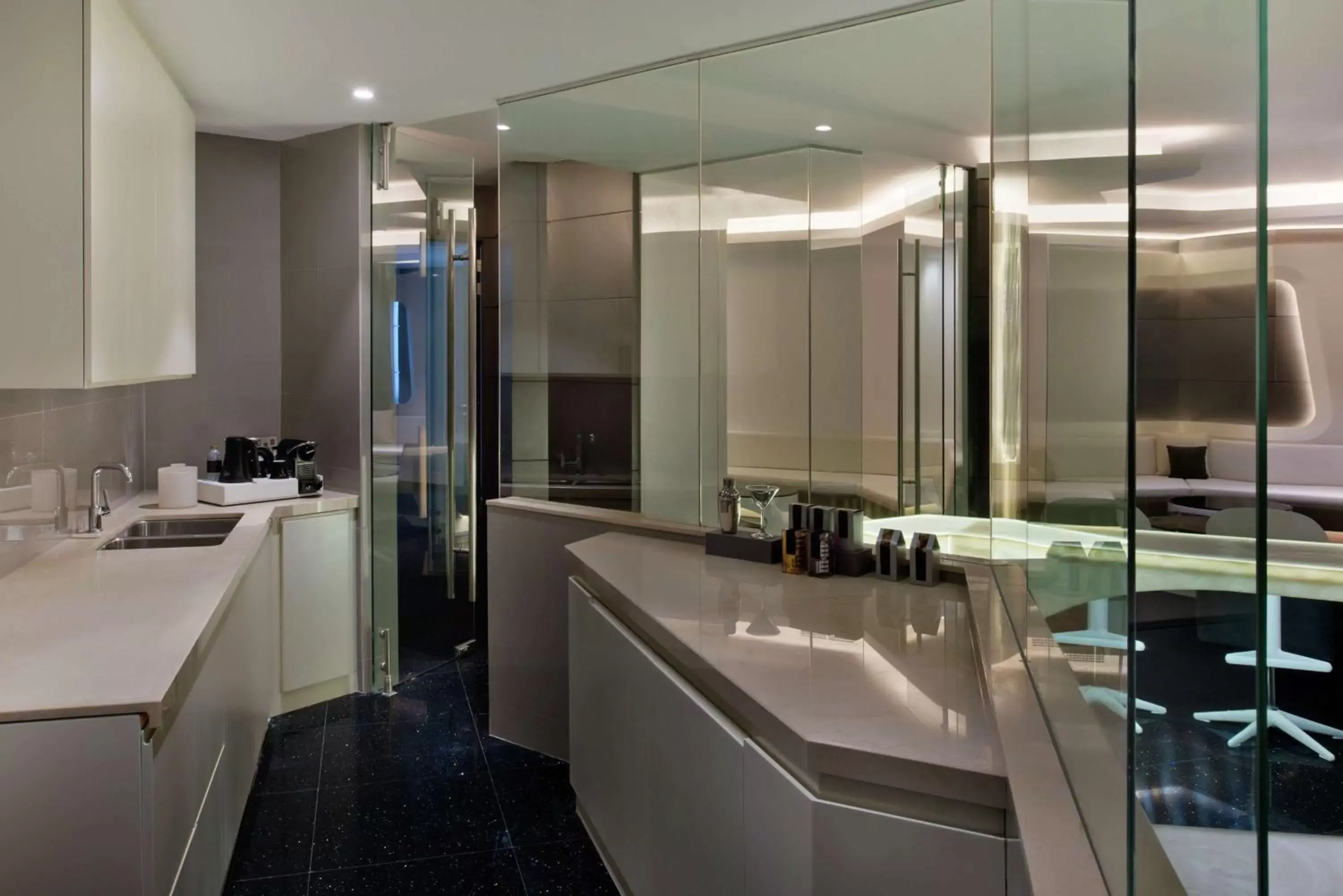 Kitchen or kitchenette, Bathroom in V Hotel Dubai, Curio Collection by Hilton