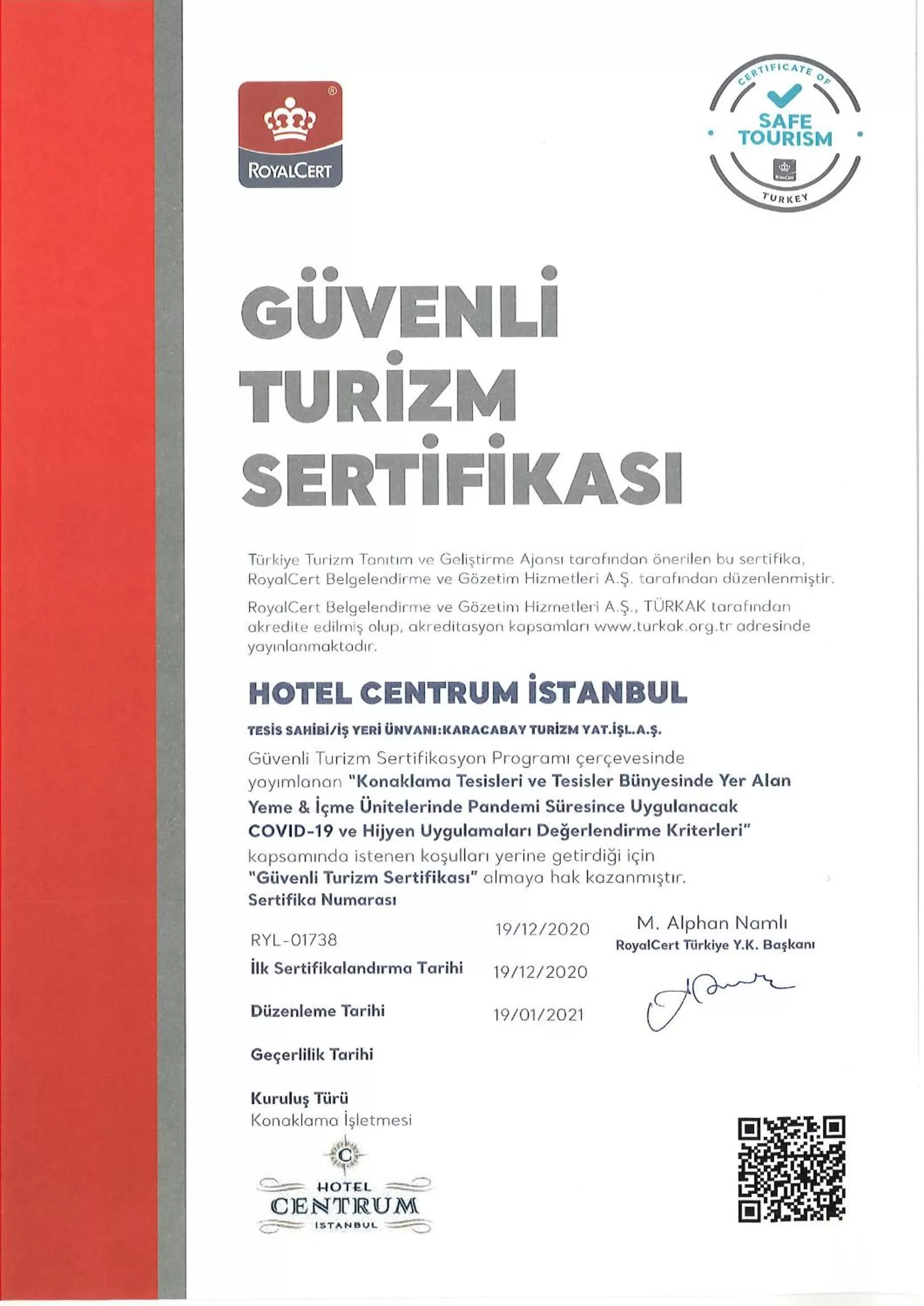 Logo/Certificate/Sign in Hotel Centrum Istanbul