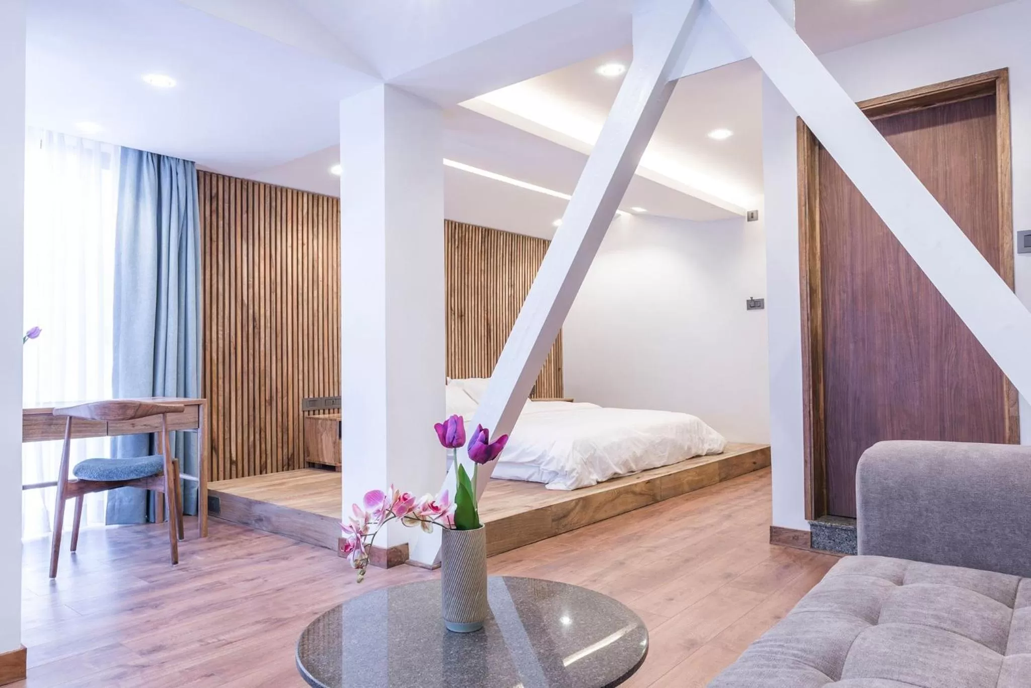 Bed in 9ine Thamel Hotel