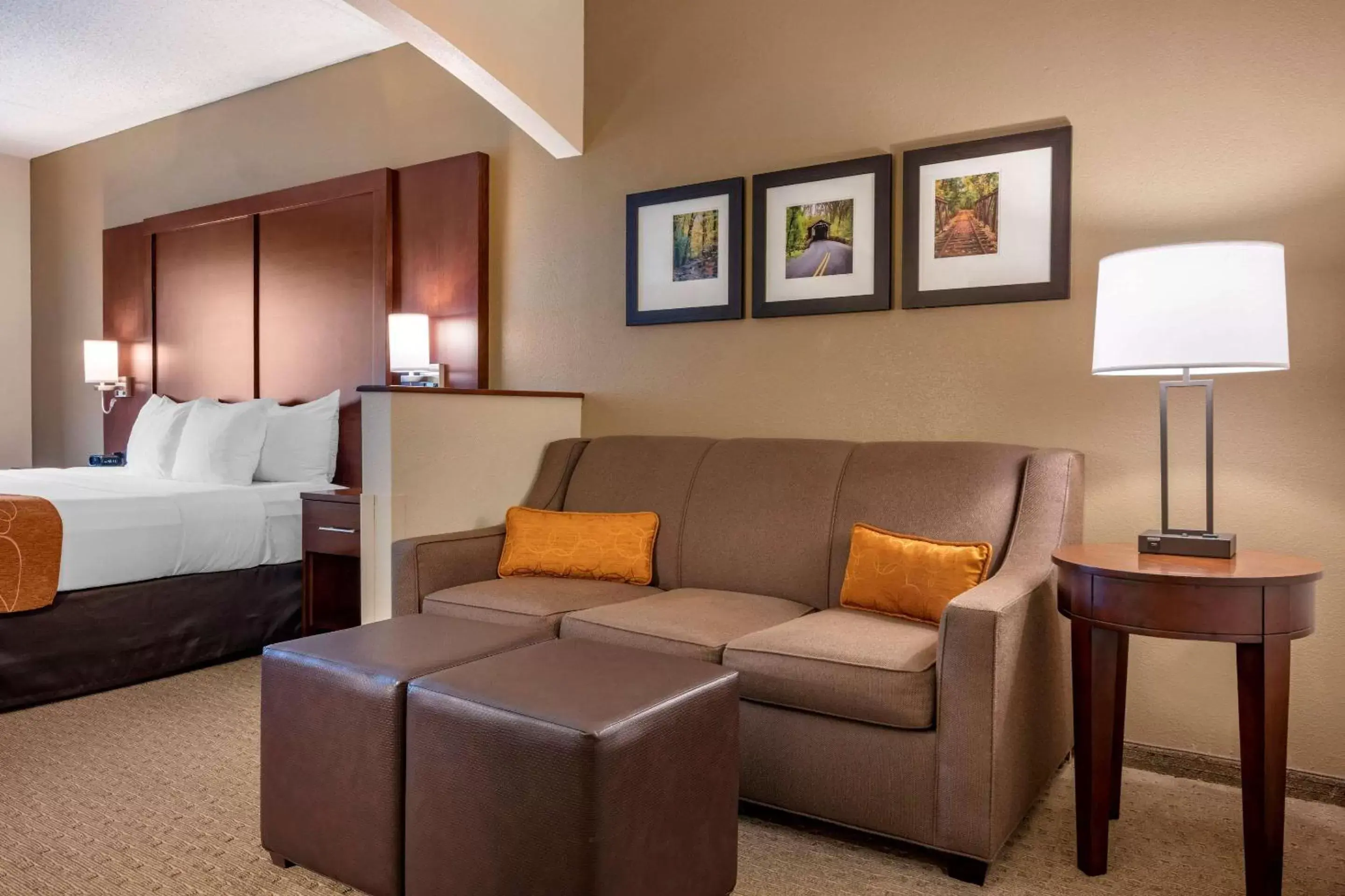 Bedroom, Seating Area in Comfort Suites near Penn State - State College