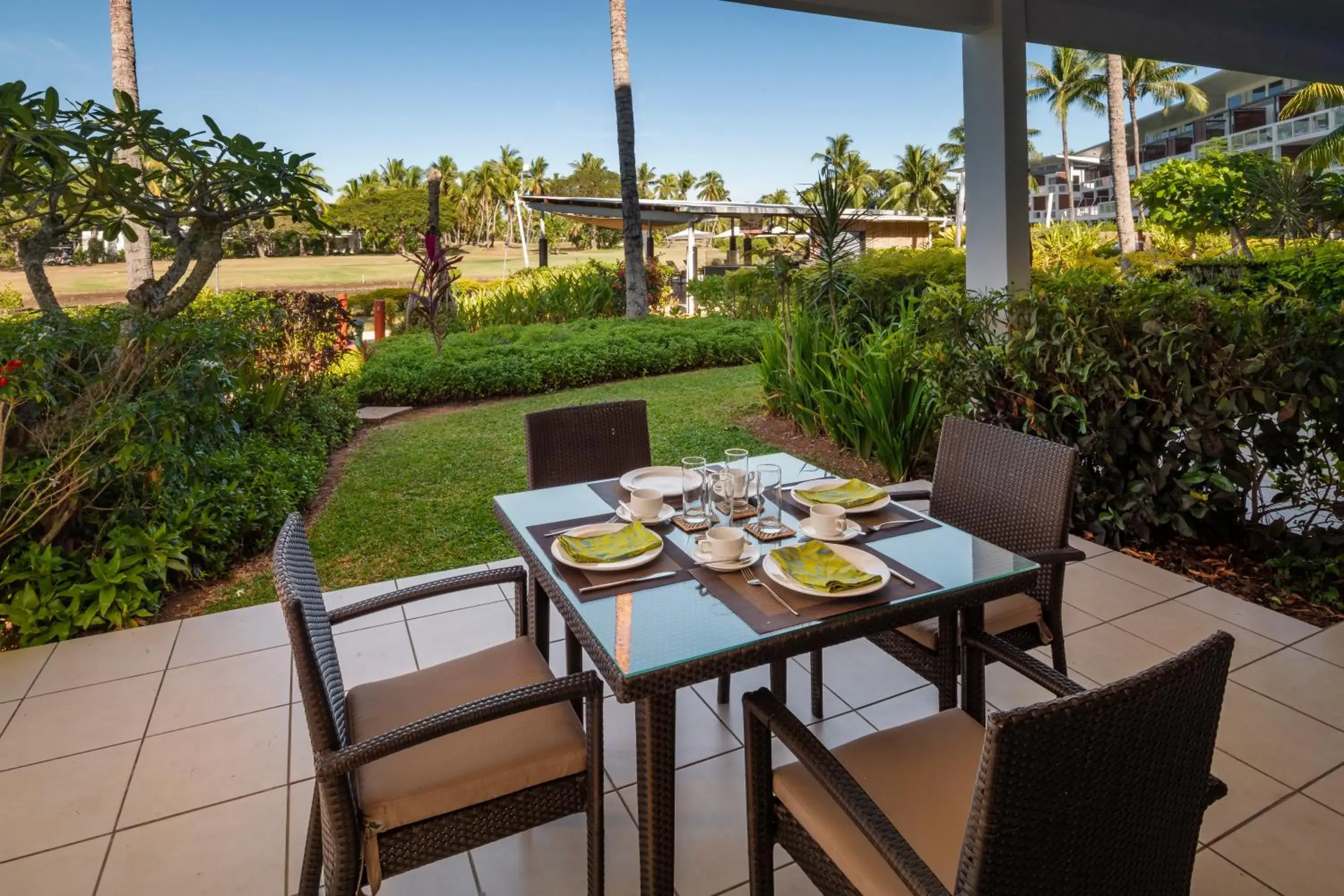 Garden view in The Terraces Apartments Denarau