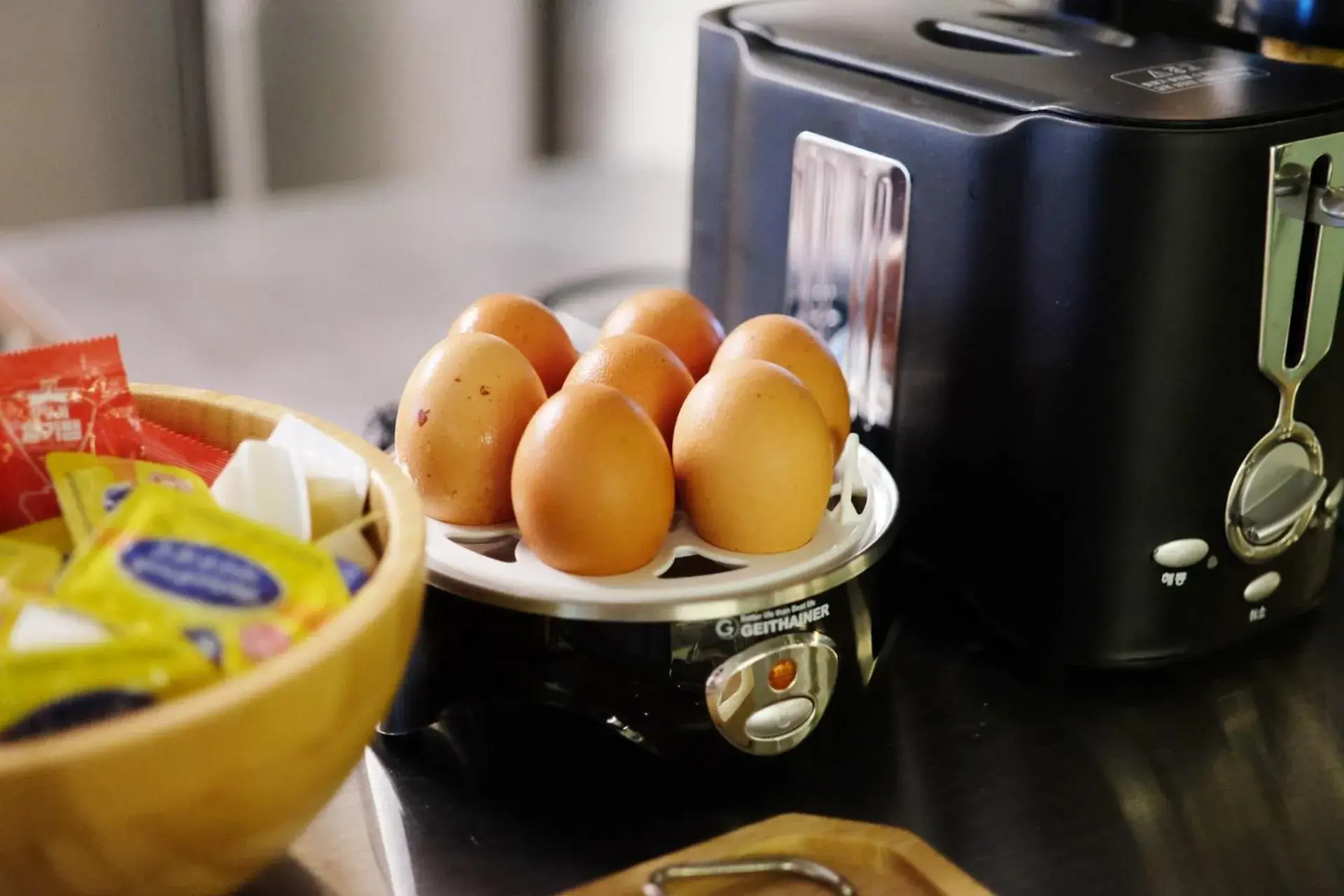 American breakfast in The Cube Hotel