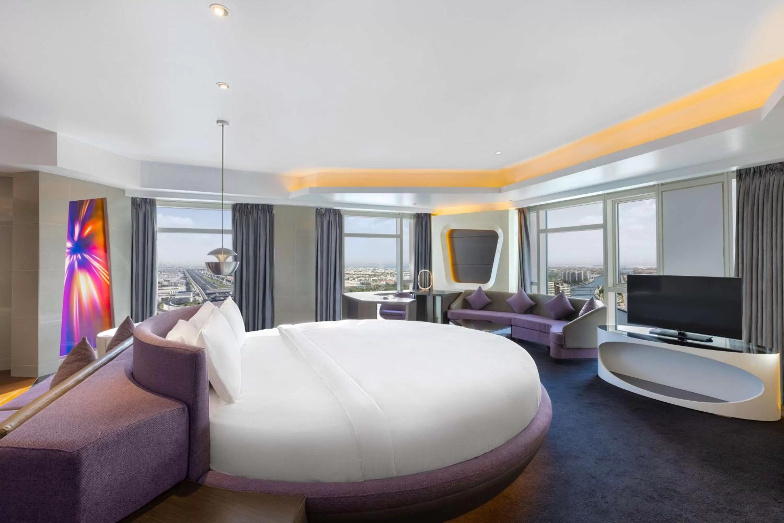Living room, Bed in V Hotel Dubai, Curio Collection by Hilton