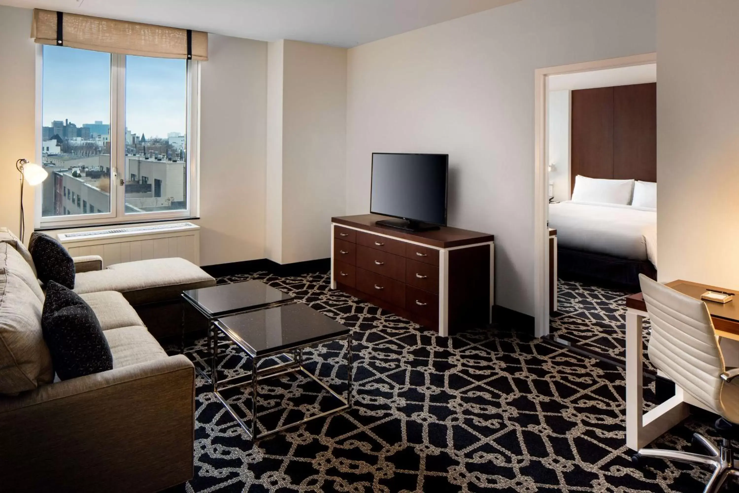 Bedroom, TV/Entertainment Center in Hilton Brooklyn New York