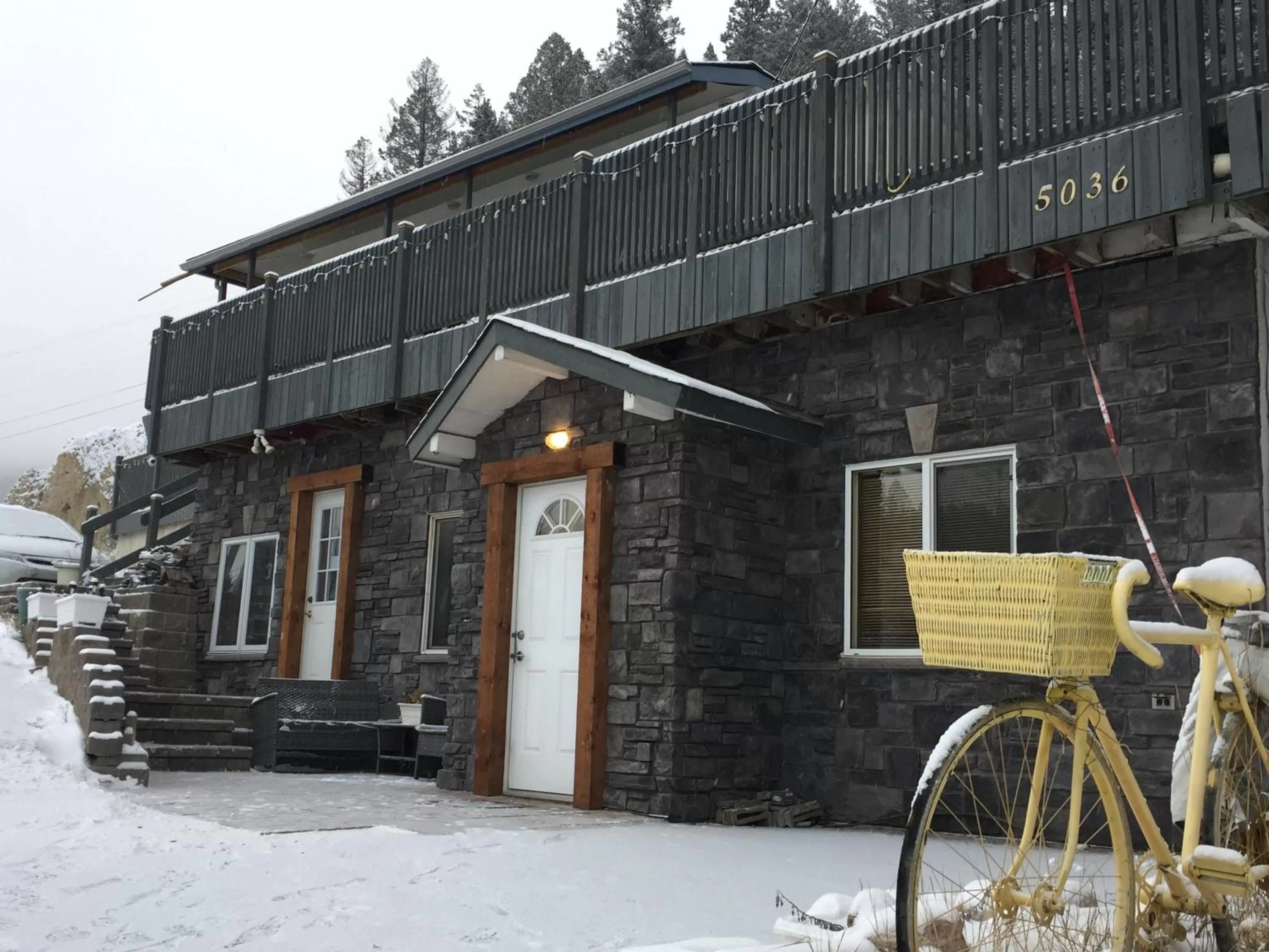 Property building, Winter in Misty River Lodge