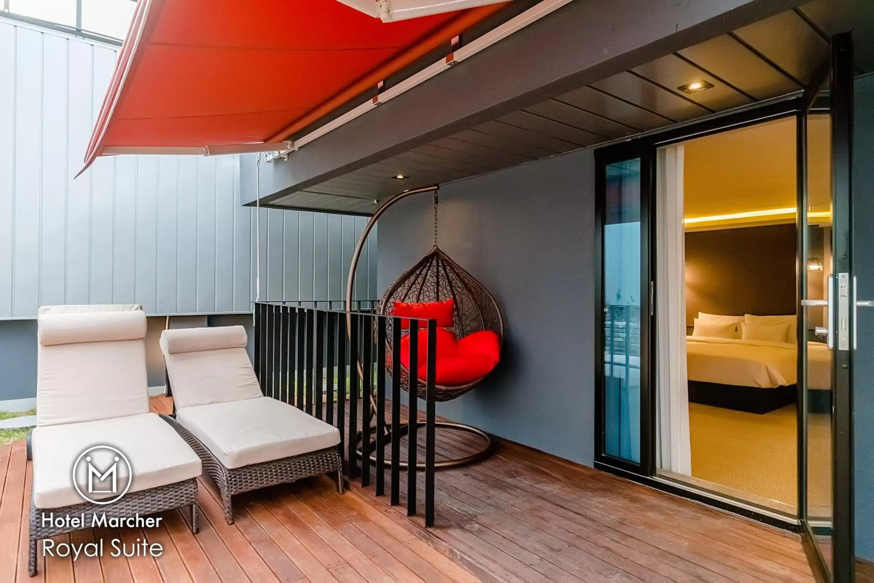 Balcony/Terrace, Bed in Hotel Marcher Balcony/Terrace, Bed in Hotel Marcher