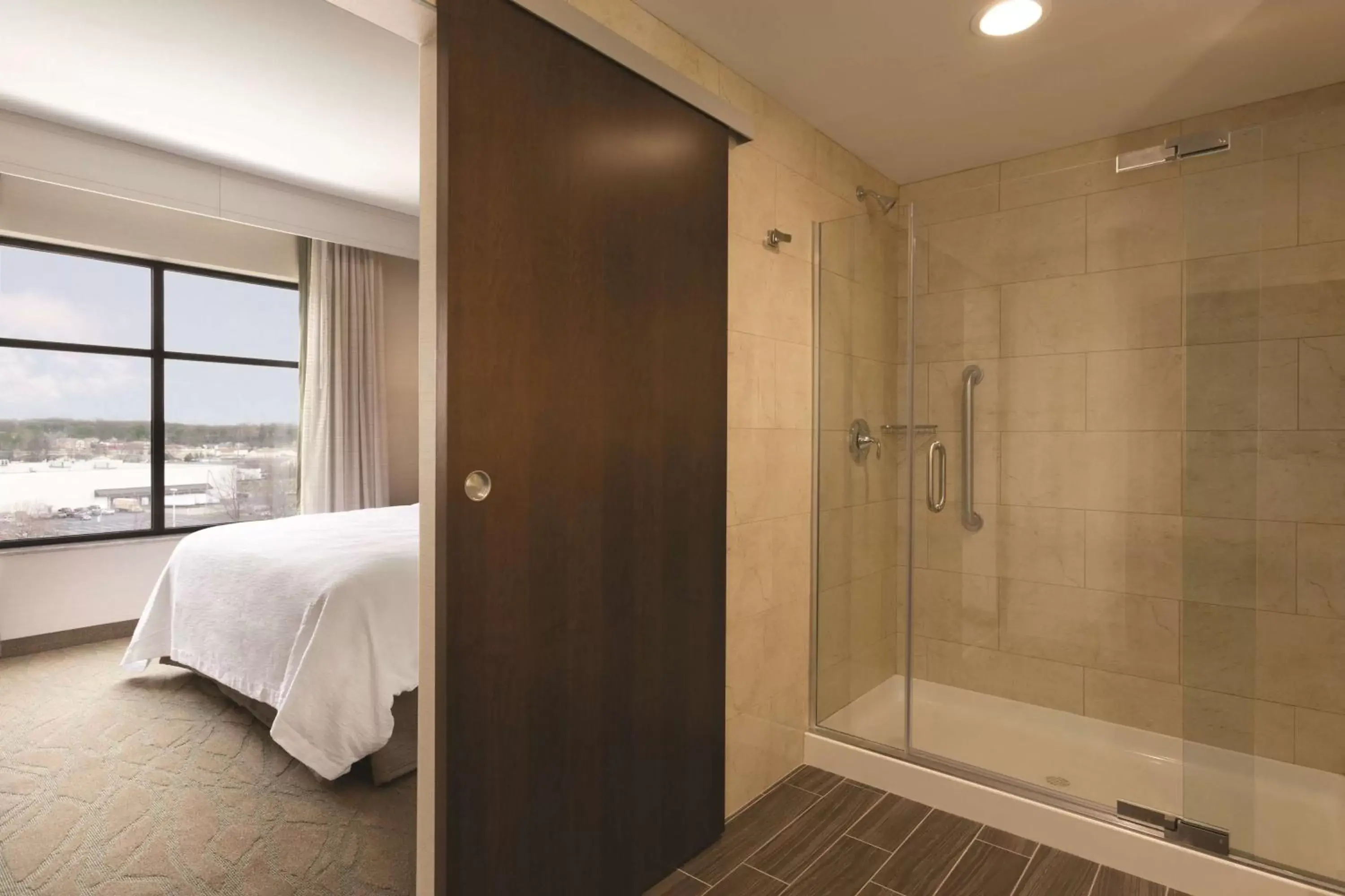Bed, Bathroom in Embassy Suites by Hilton Akron Canton Airport