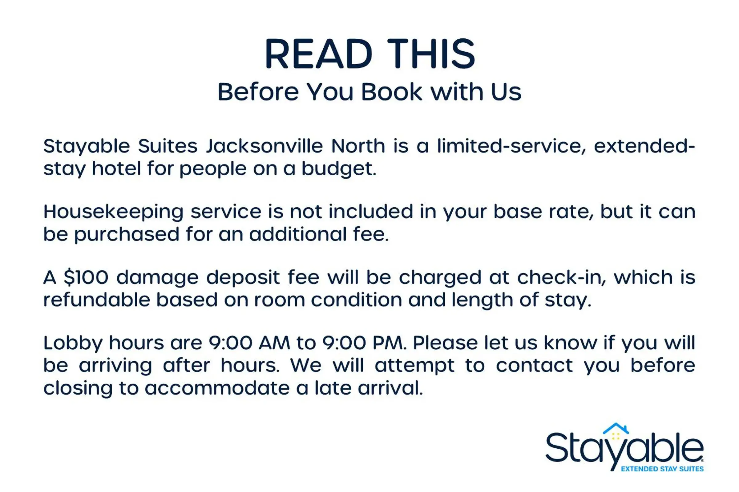 Text overlay in Stayable Suites Jacksonville North
