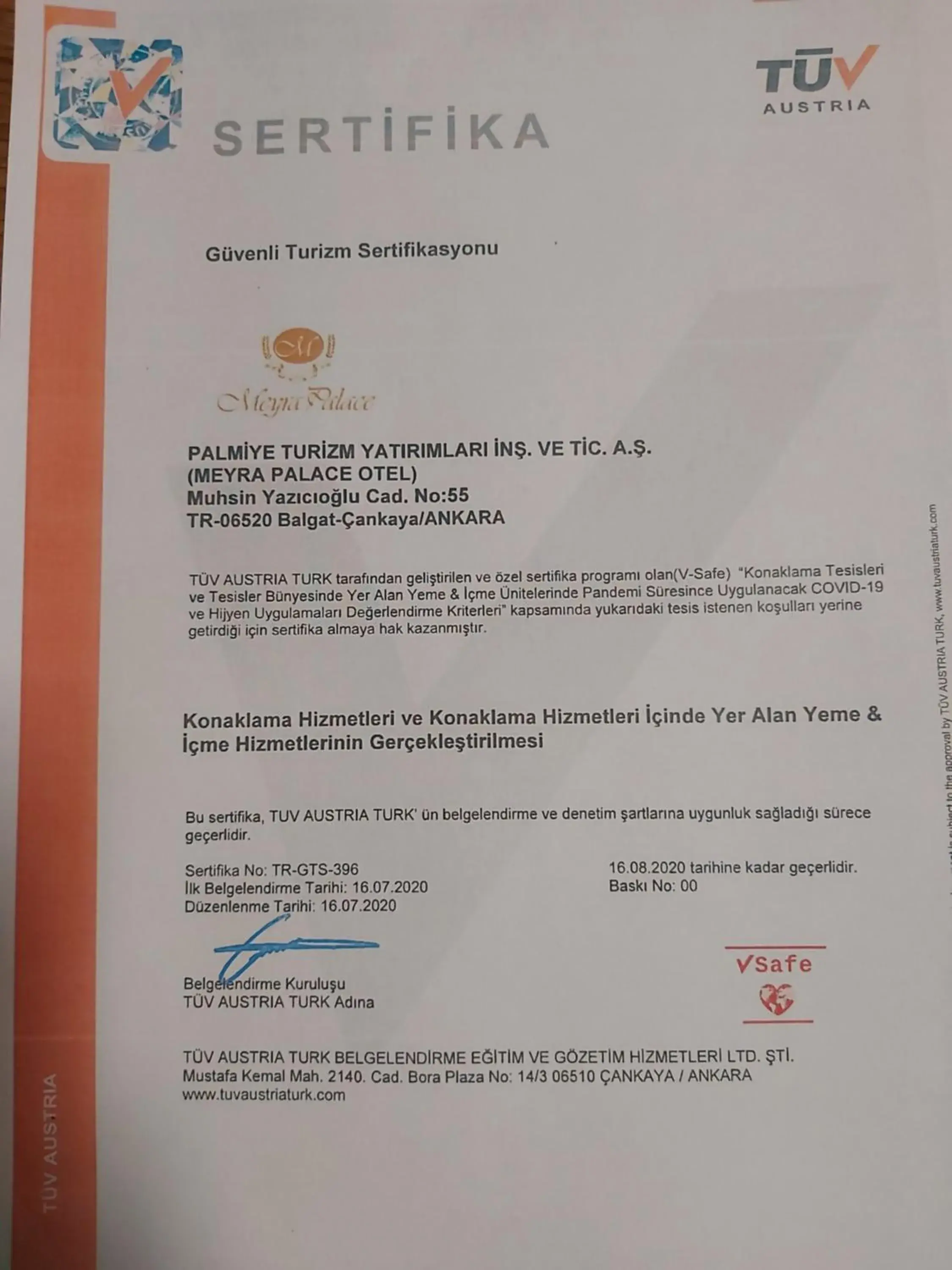 Certificate/Award in Meyra Palace