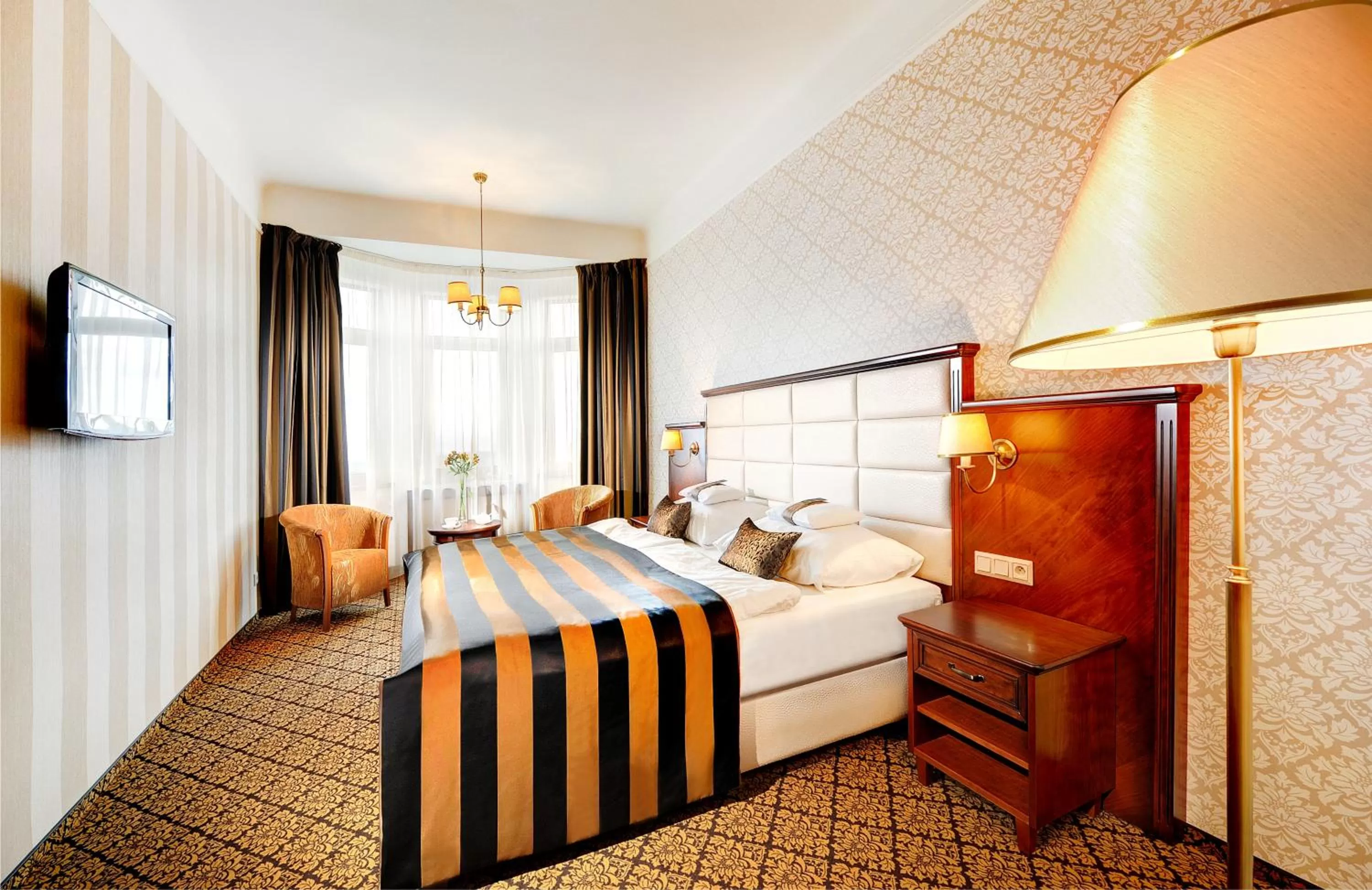 Bathroom, Bed in Grand Hotel Praha