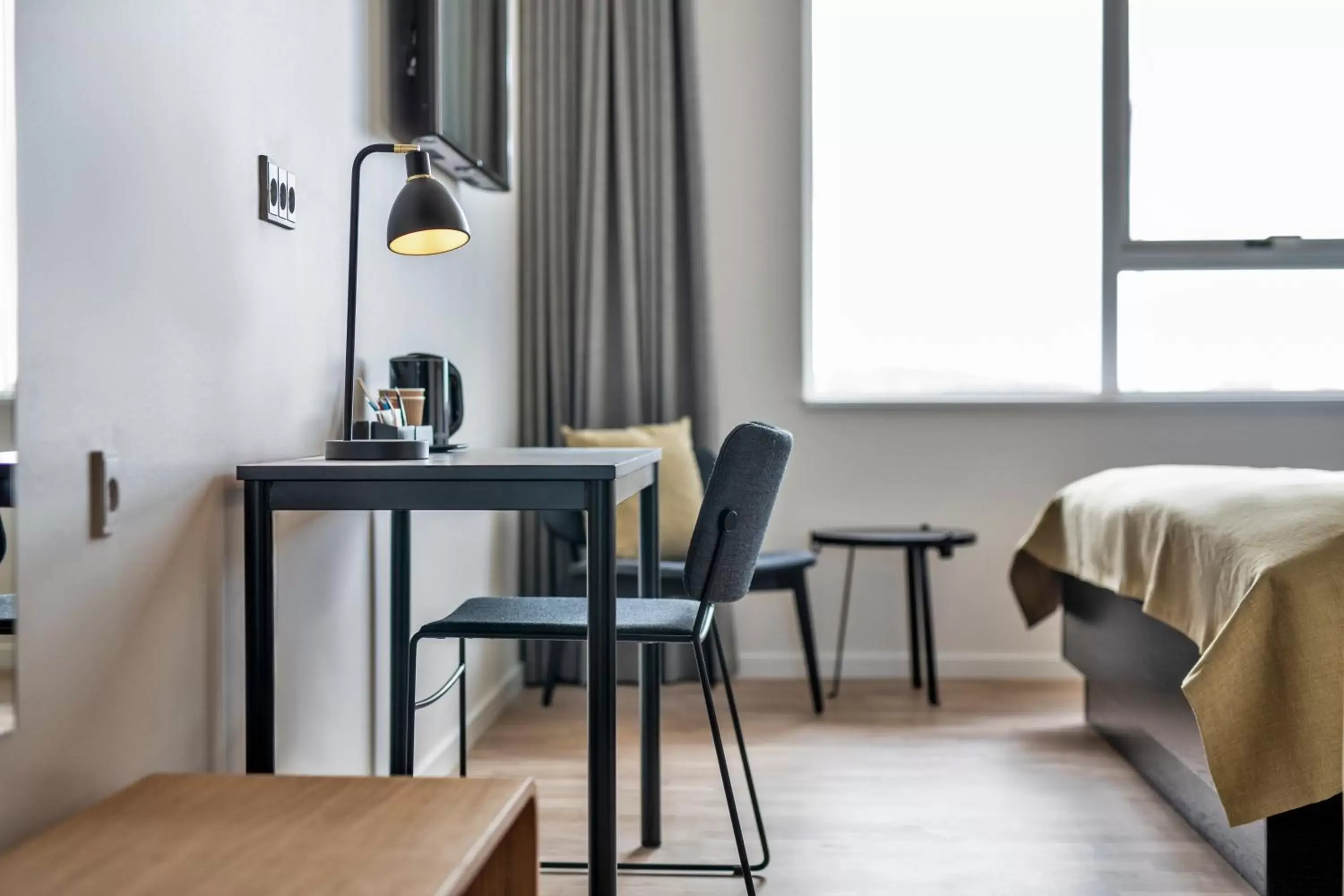 Coffee/tea facilities, Bed in KOMPAS Hotel Aalborg Coffee/tea facilities, Bed in KOMPAS Hotel Aalborg