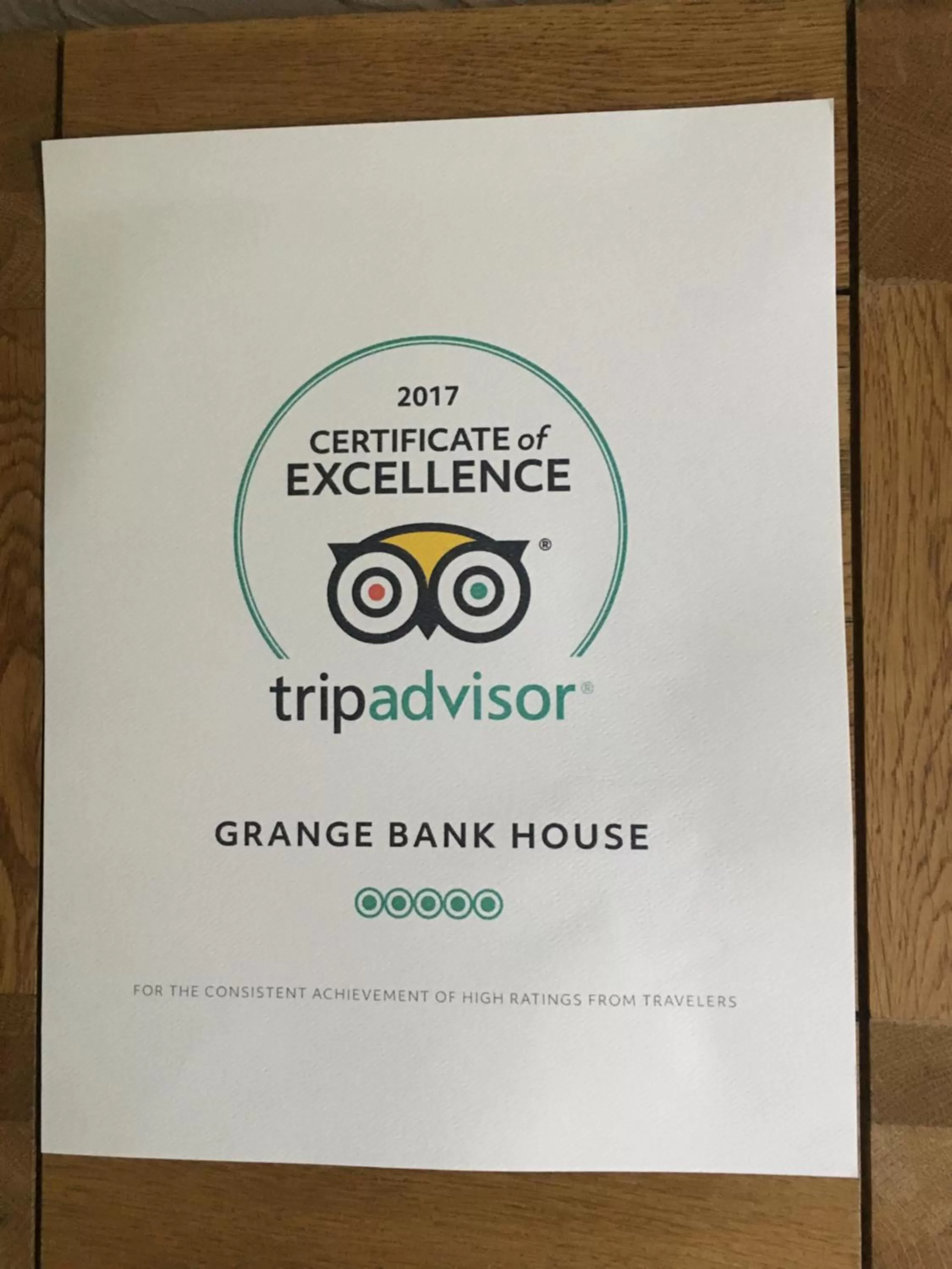 Certificate/Award in Grange Bank House