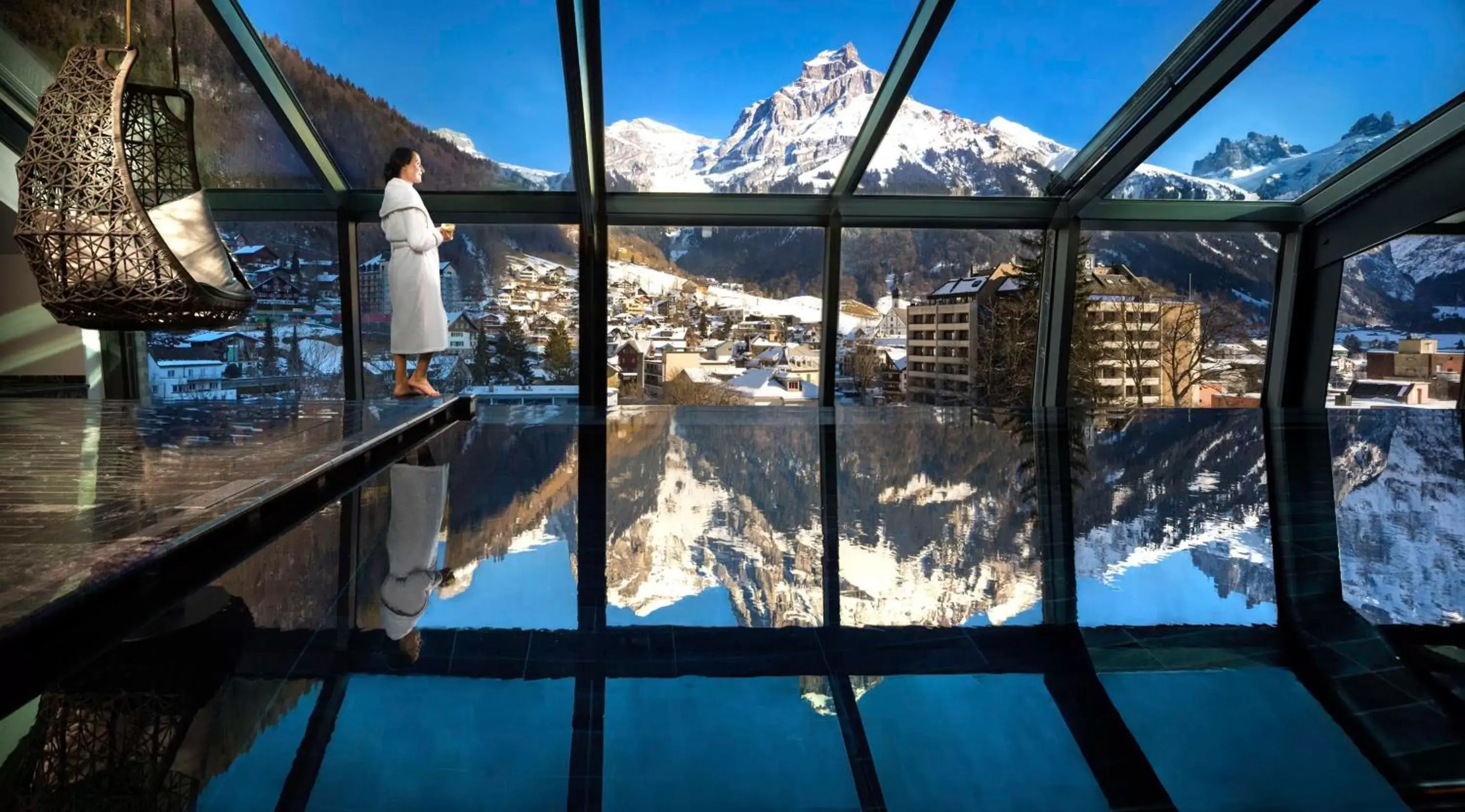 Pool view, Winter in Kempinski Palace Engelberg