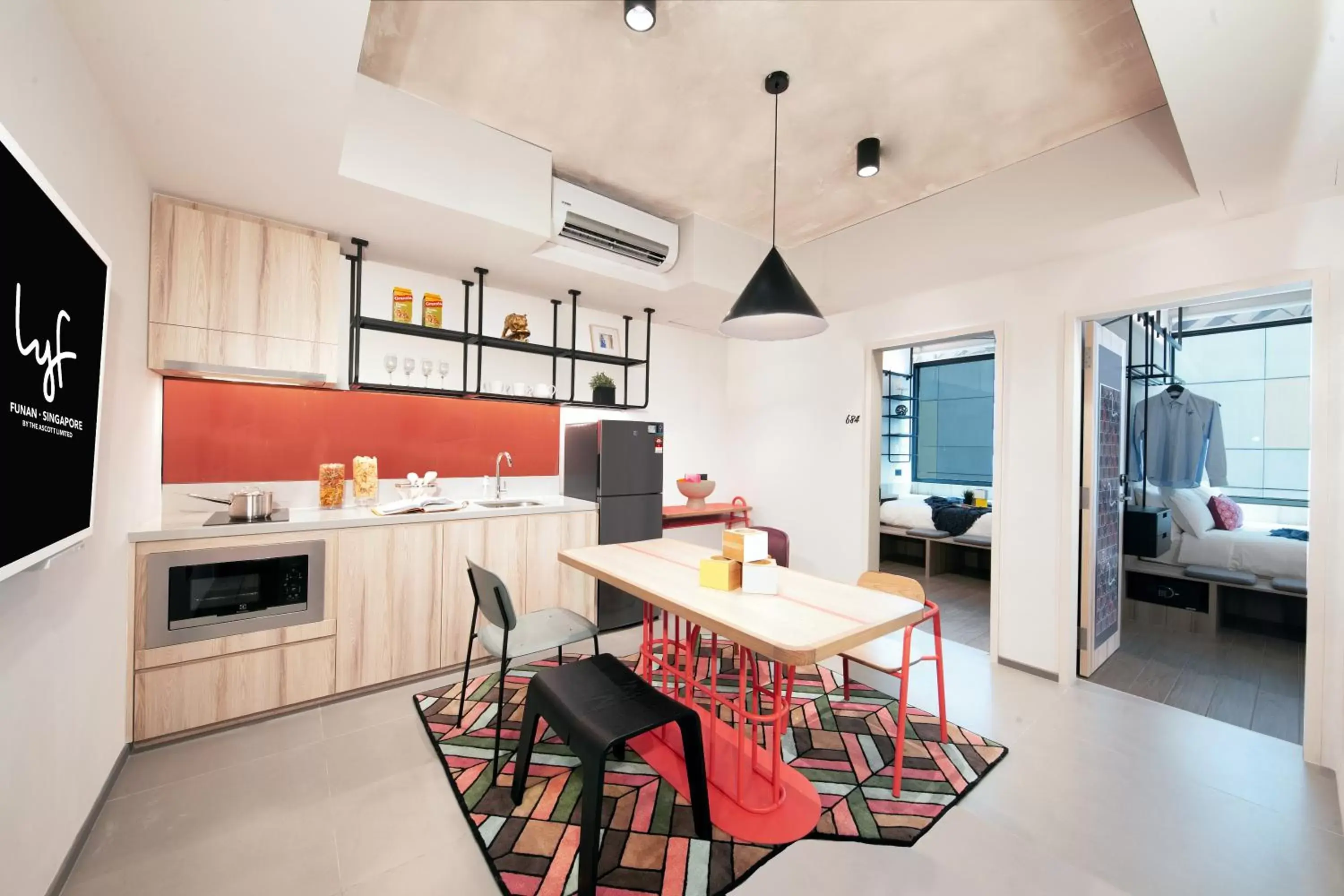 Living room, Kitchen/Kitchenette in lyf Funan Singapore