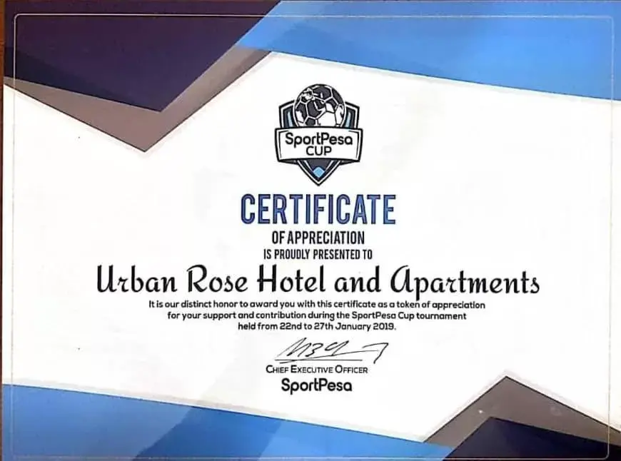 Certificate/Award in Urban Rose Hotel & Apartments