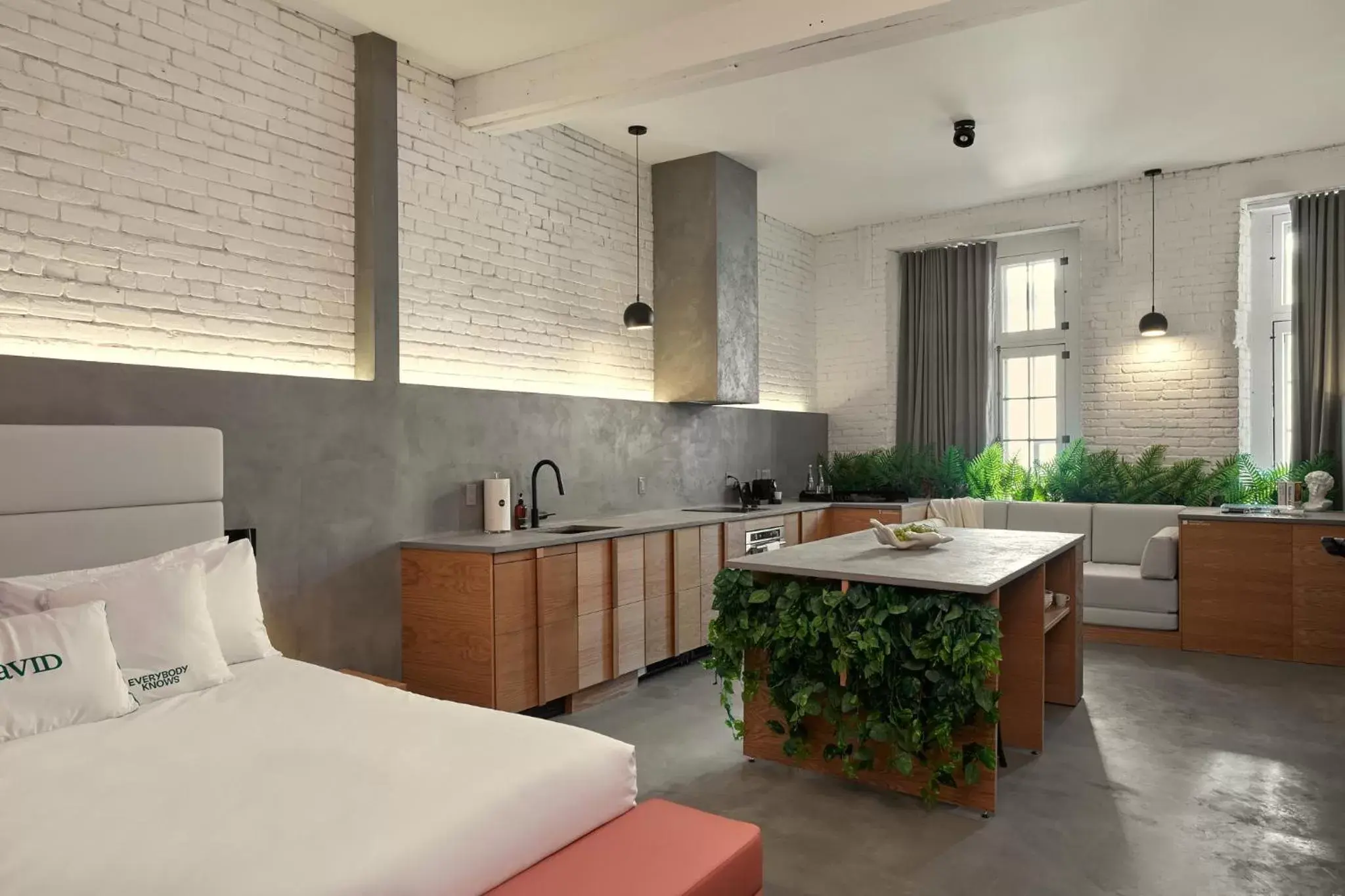 Bed, Kitchen/Kitchenette in David Hotel