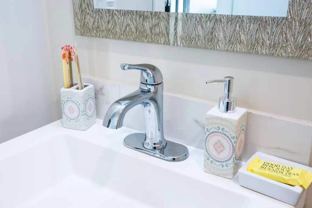 Bathroom in One Bedroom Apartment with SD Downtown View