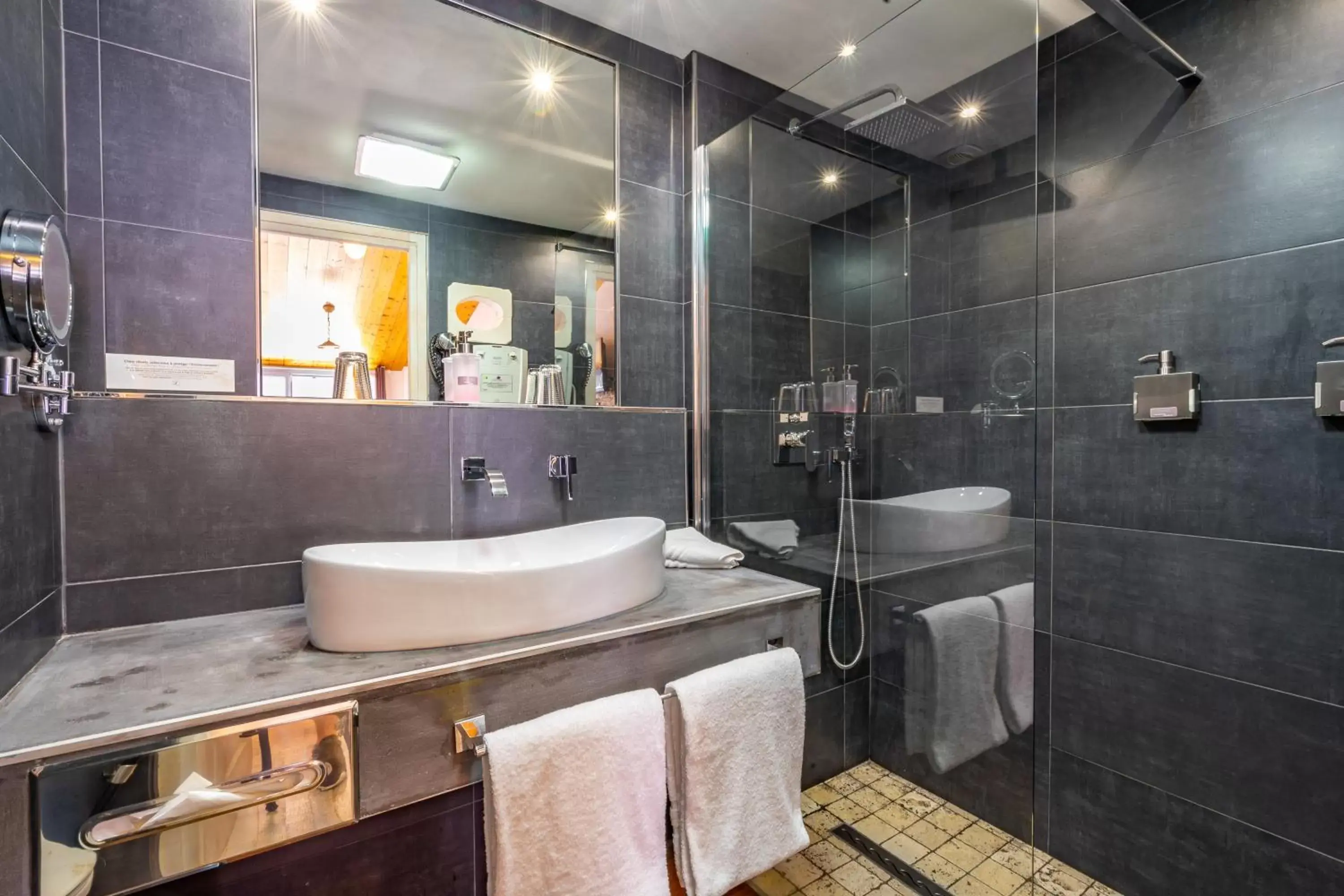 Shower, Bathroom in Hôtel Restaurant & Spa Plaisir