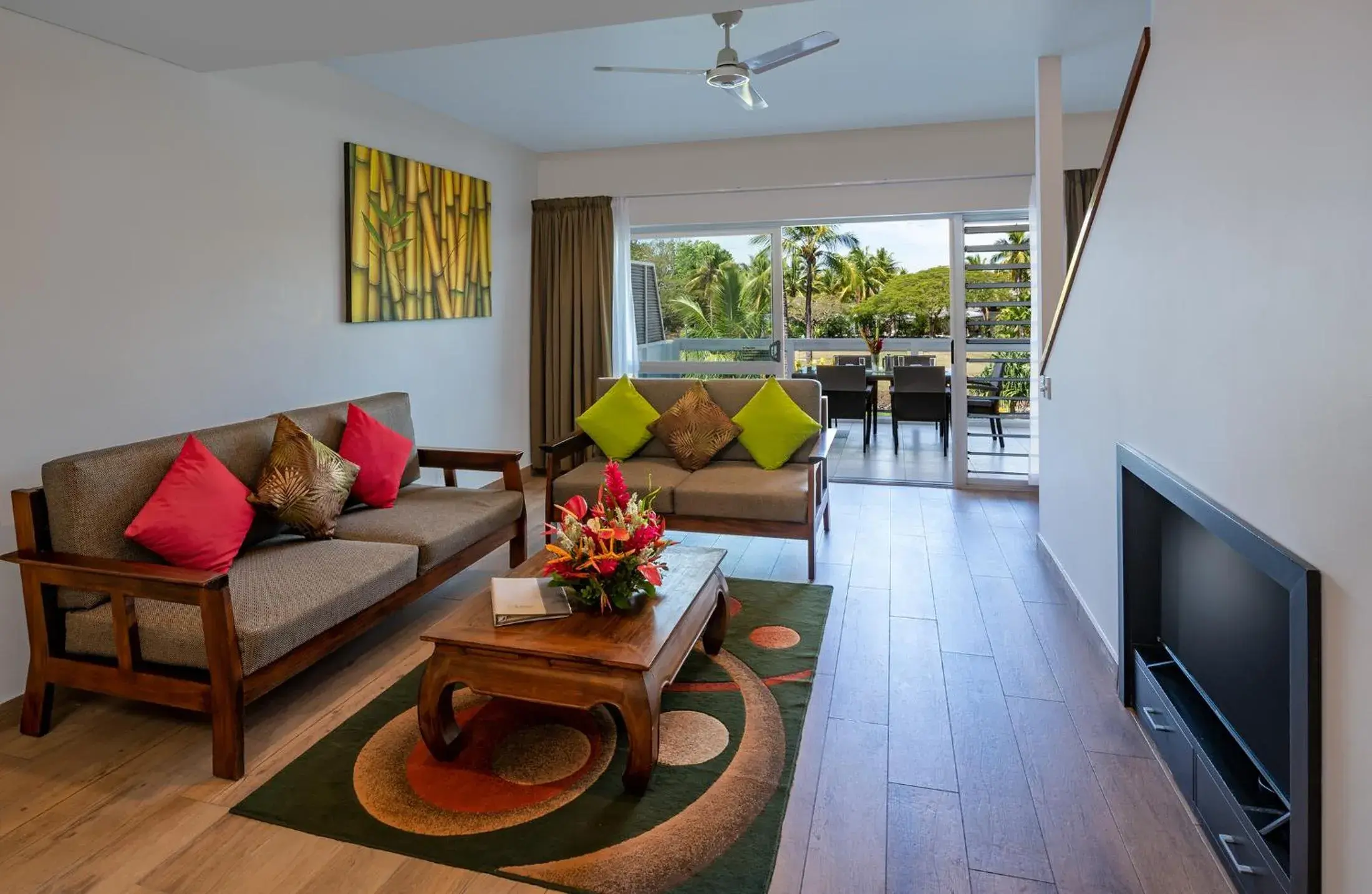 Communal lounge/ TV room in The Terraces Apartments Denarau